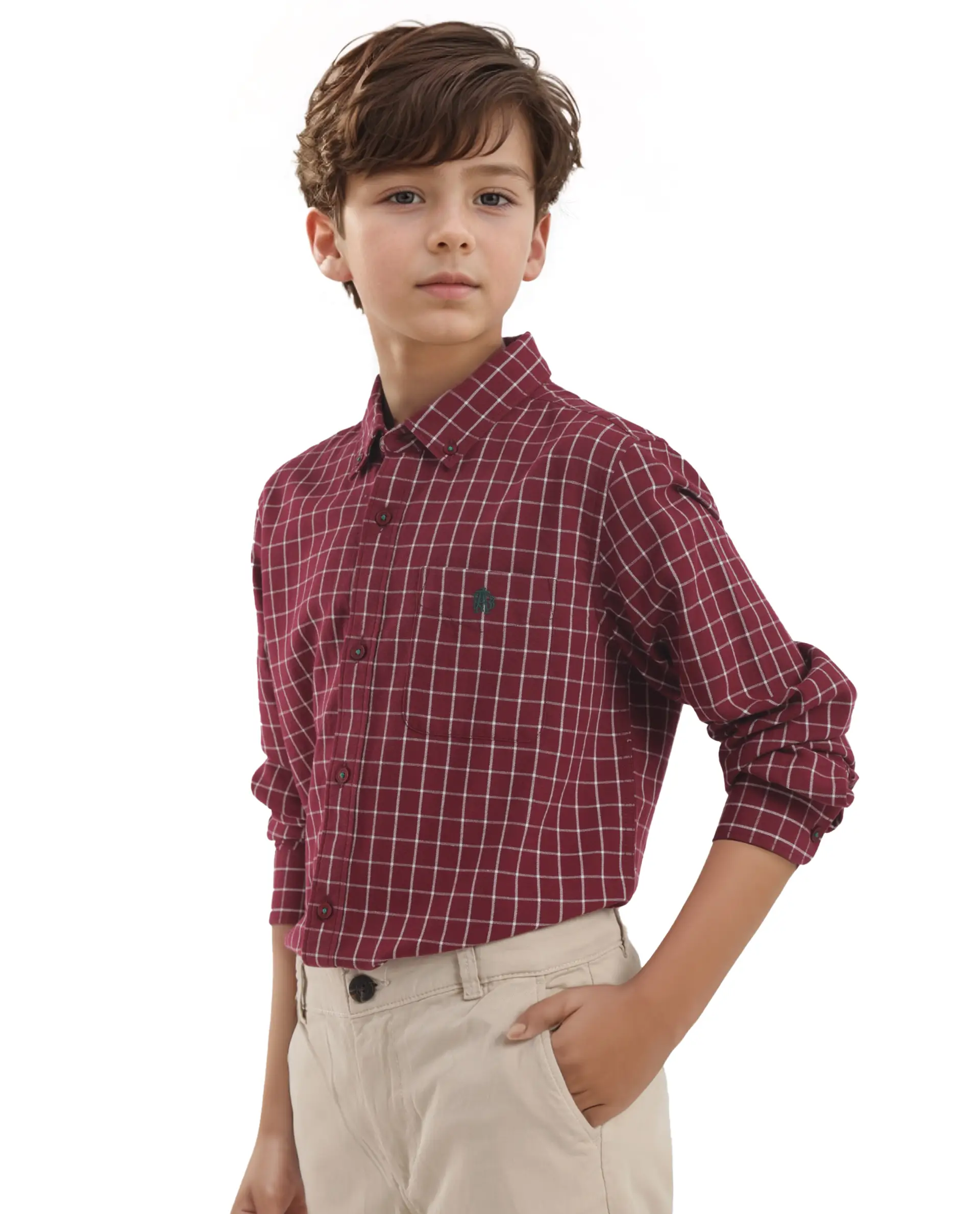 Rare Ones Kids Crew Red Cotton Full Sleeves Button Down Collar Regular Fit Checked Shirt