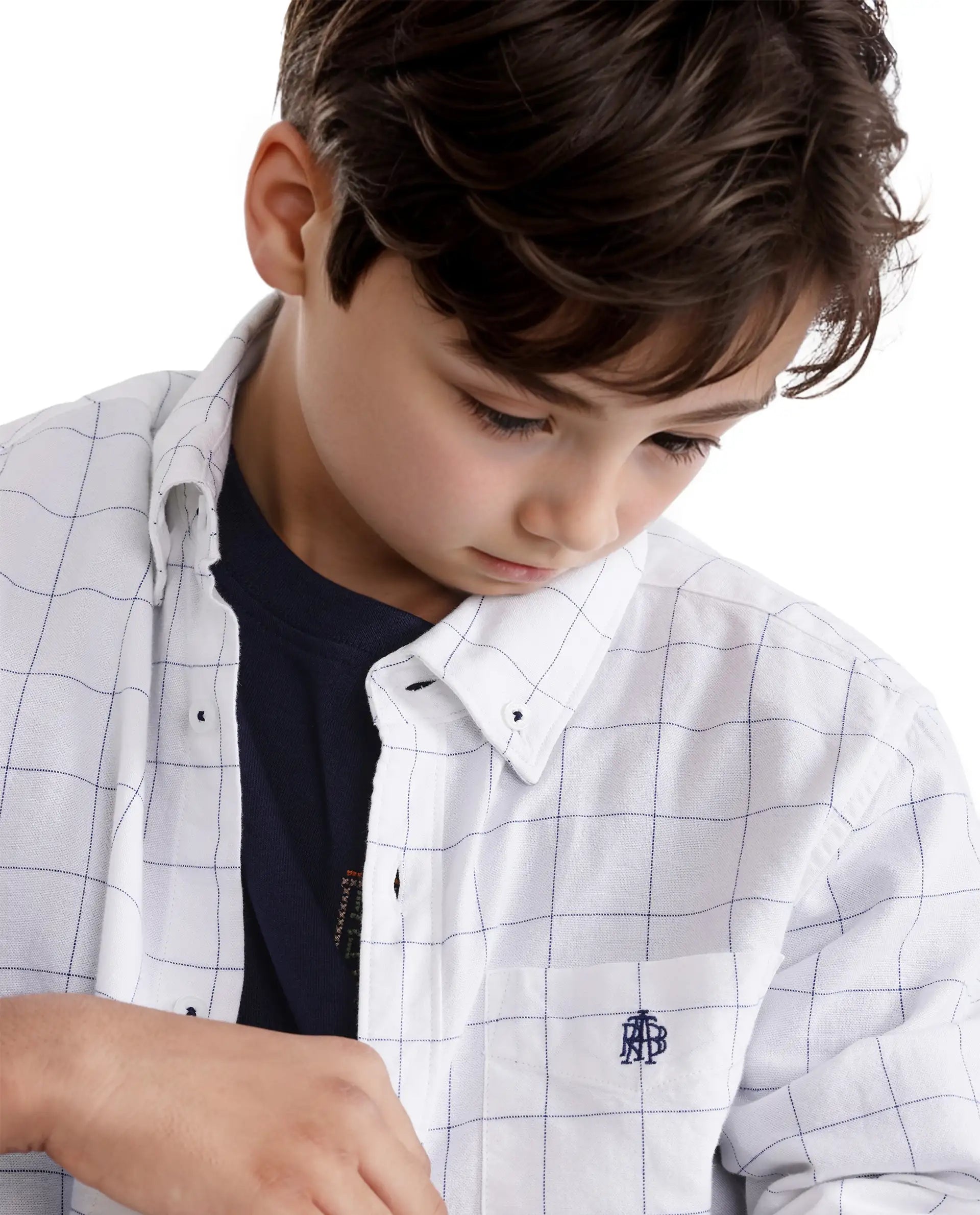 Rare Ones Kids Crew White Cotton Full Sleeves Button Down Collar Regular Fit Checked Shirt