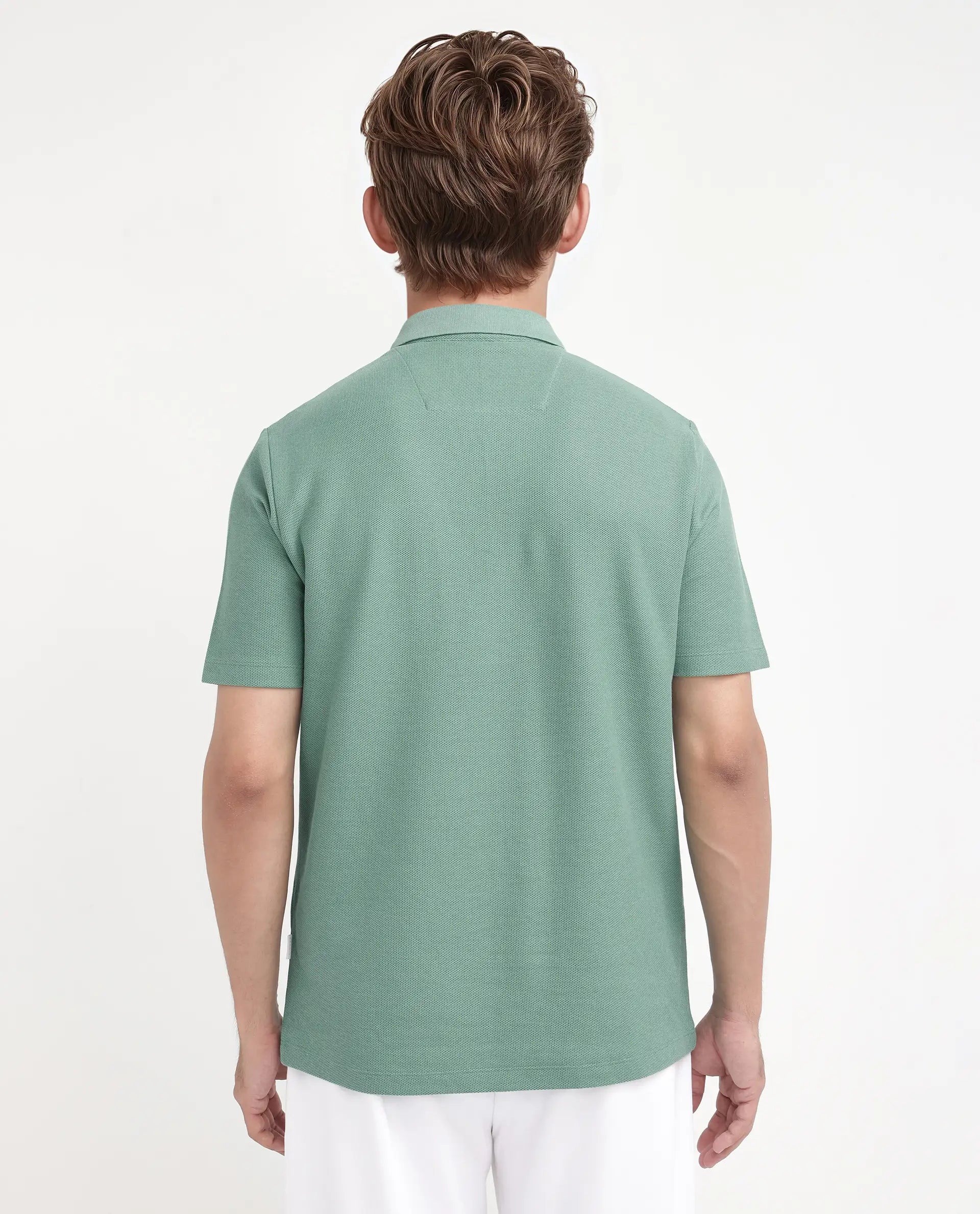 Rare Rabbit Men Crin Light Green Cotton Fabric Short Sleeve Collared Neck Zipper Closure Plain Polo