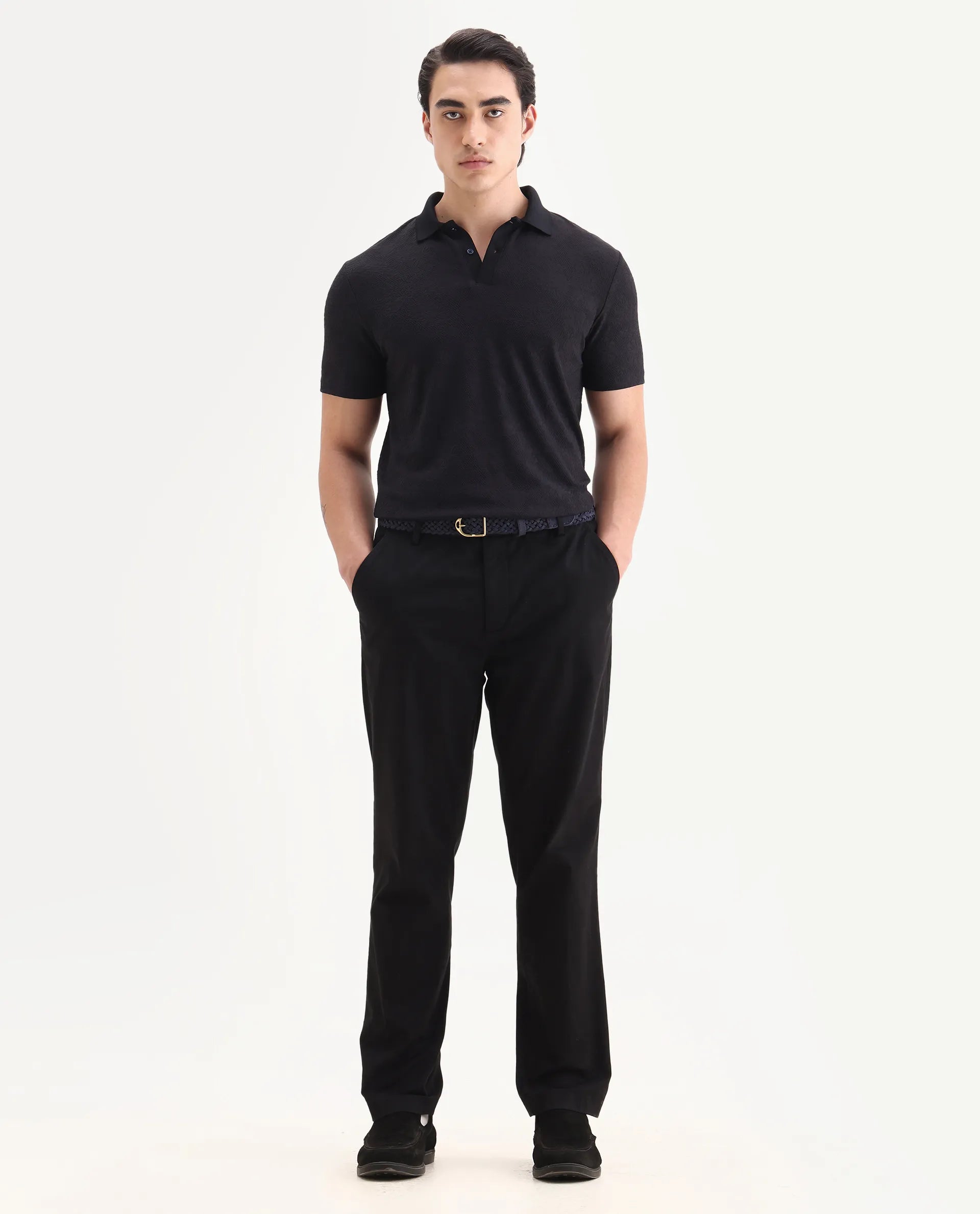 Rare Rabbit Men's Criuse Navy Polyester Jacquard Regular Fit Half Sleeve Polo