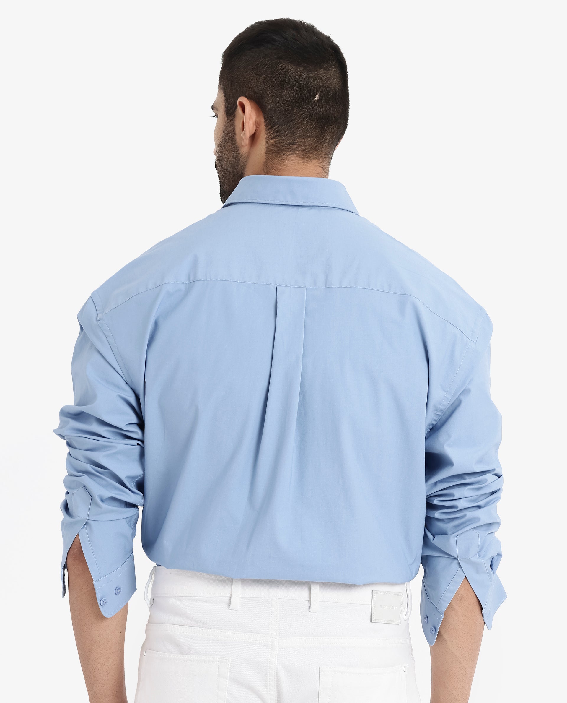 Rare Rabbit Men's Crofty Blue Cotton Lycra Fabric Full Sleeves Collared Neck Regular Fit Plain Shirt