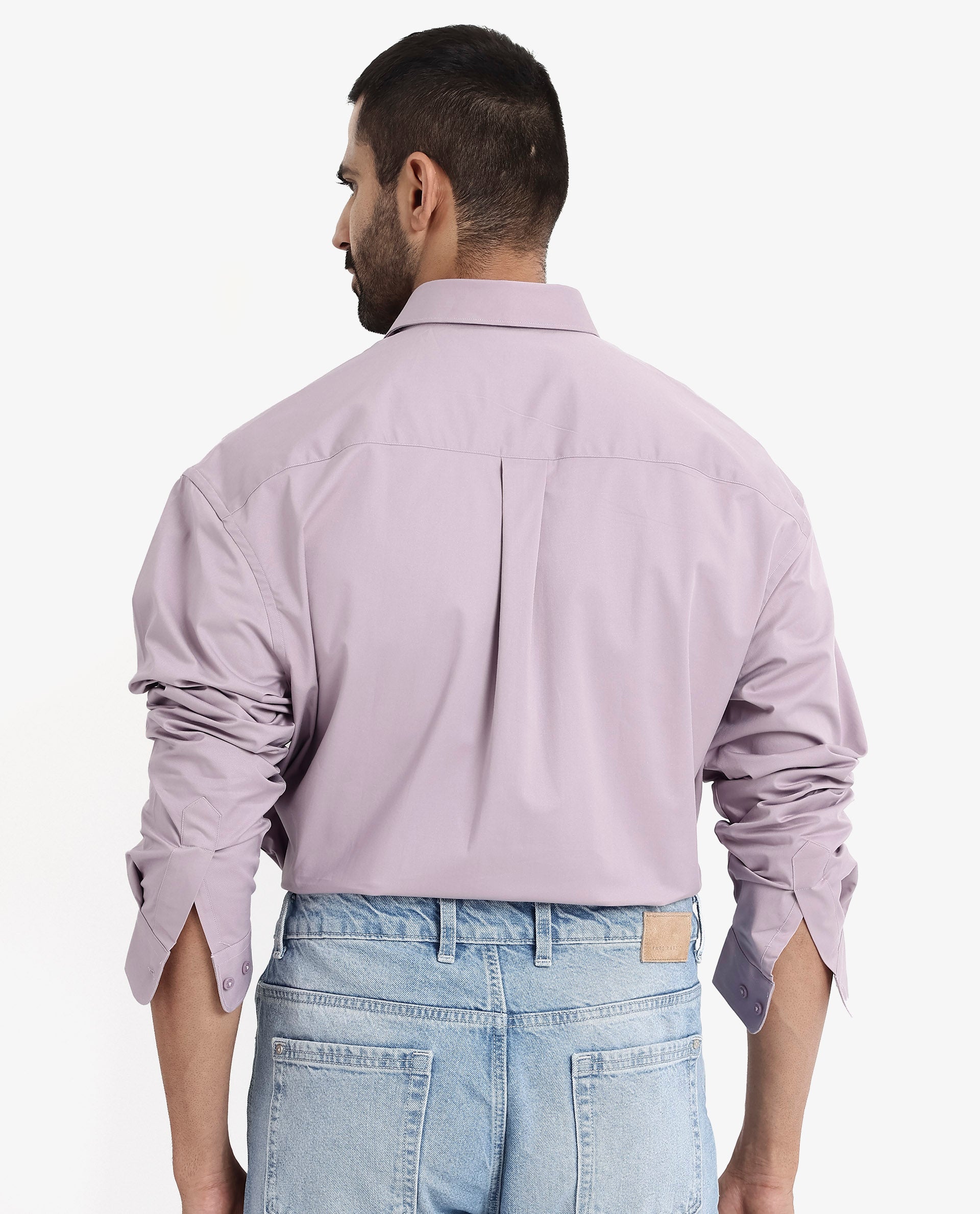 Rare Rabbit Men's Crofty Dusky Purple Cotton Lycra Fabric Full Sleeves Collared Neck Regular Fit Plain Shirt