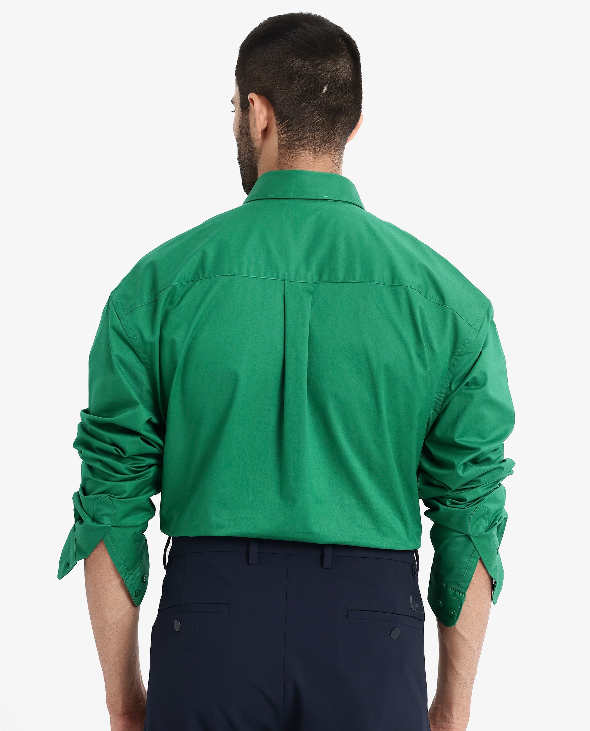 Rare Rabbit Men's Crofty Green Cotton Lycra Fabric Full Sleeves Collared Neck Regular Fit Plain Shirt