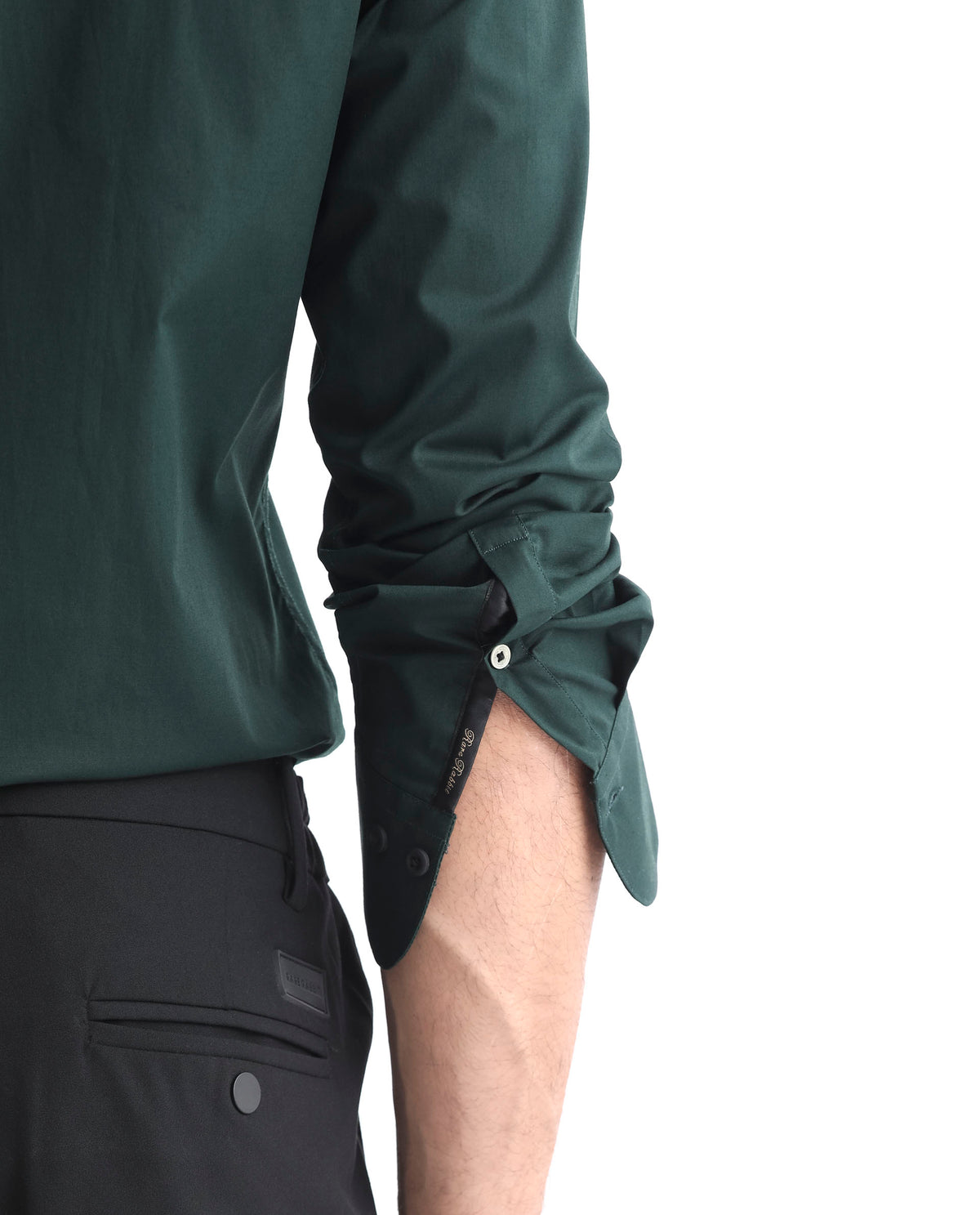 Rare Rabbit Men's Cron Dark Green Cotton Lycra Fabric Full Sleeves Shirt