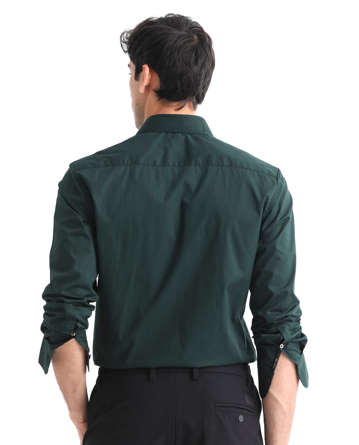 Rare Rabbit Men's Cron Dark Green Cotton Lycra Fabric Full Sleeves Shirt