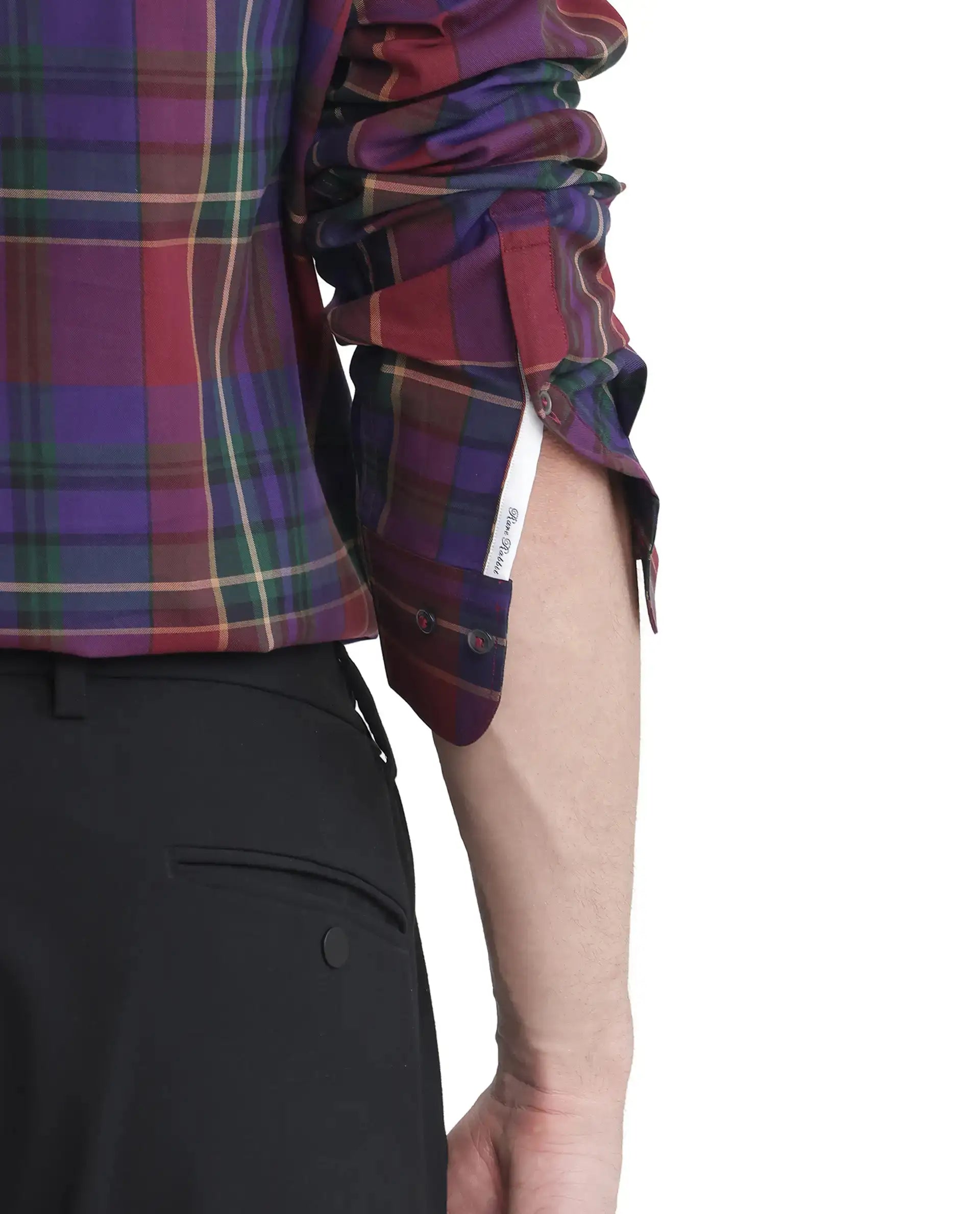 Rare Rabbit Men's Cruner Dark Purple Cotton Blend Checked Print Regular Fit Full Sleeve Collared Shirt