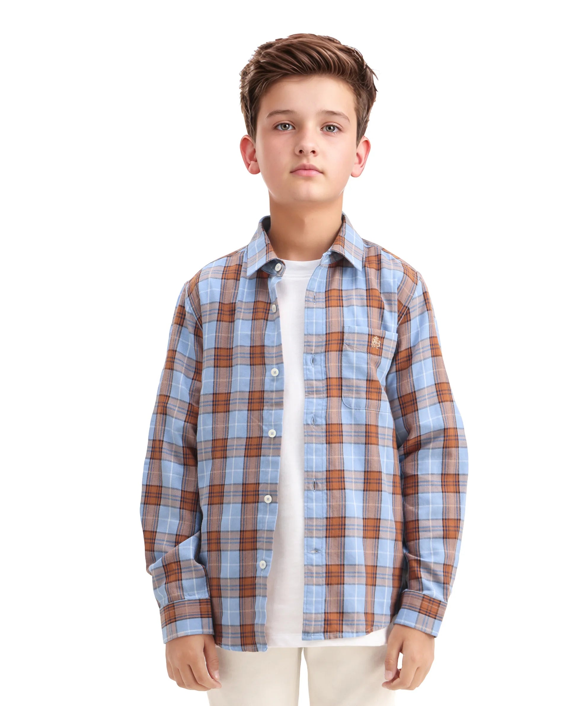 Rare Ones Kids Cruz Light Blue Cotton Checked Button Closure Regular Fit Shirt