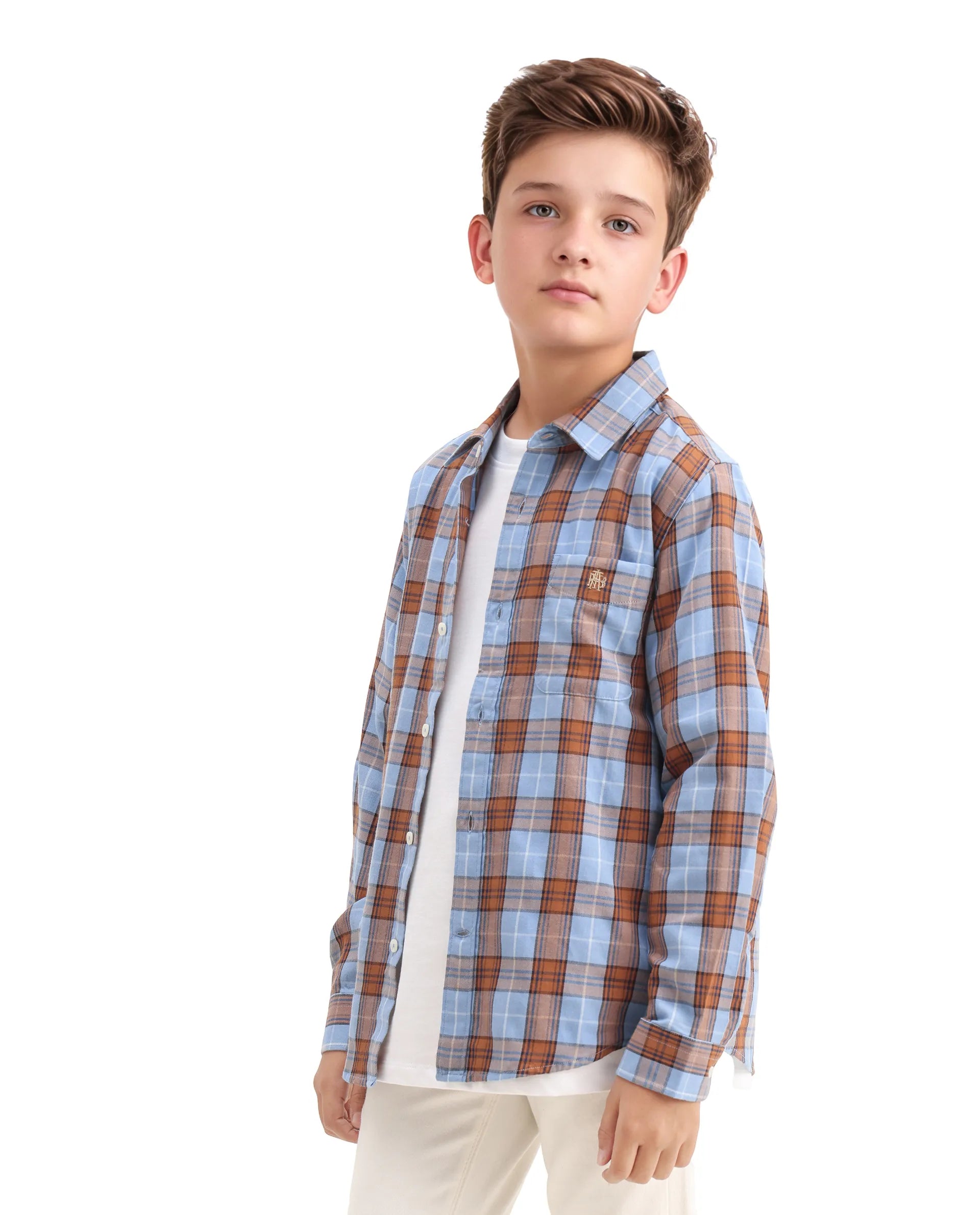 Rare Ones Kids Cruz Light Blue Cotton Checked Button Closure Regular Fit Shirt