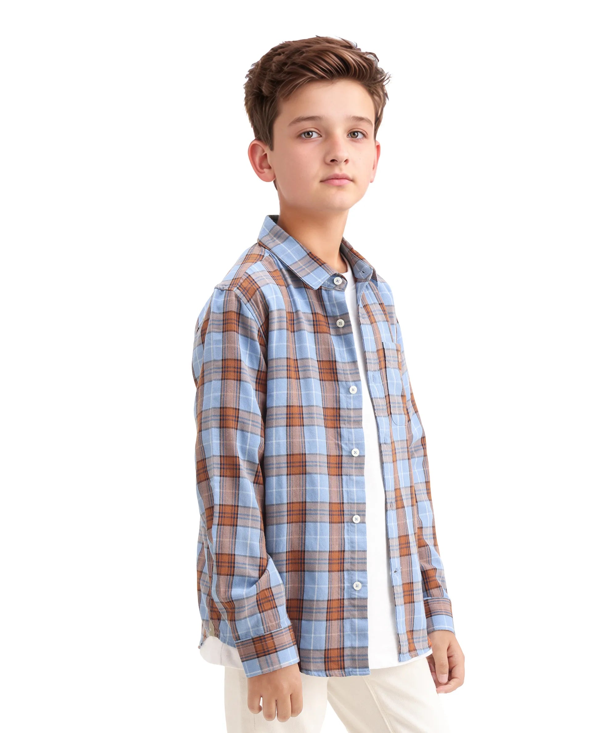 Rare Ones Kids Cruz Light Blue Cotton Checked Button Closure Regular Fit Shirt