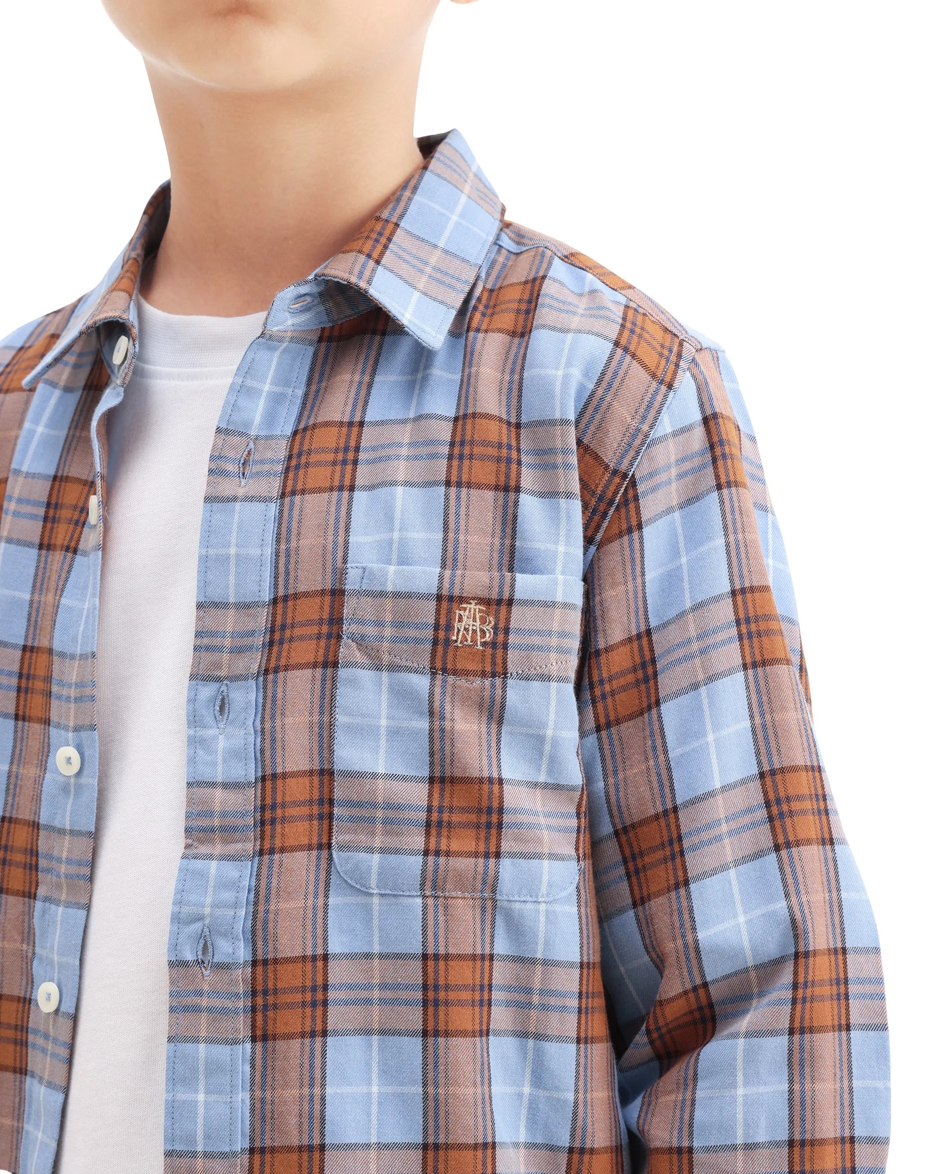 Rare Ones Kids Cruz Light Blue Cotton Checked Button Closure Regular Fit Shirt