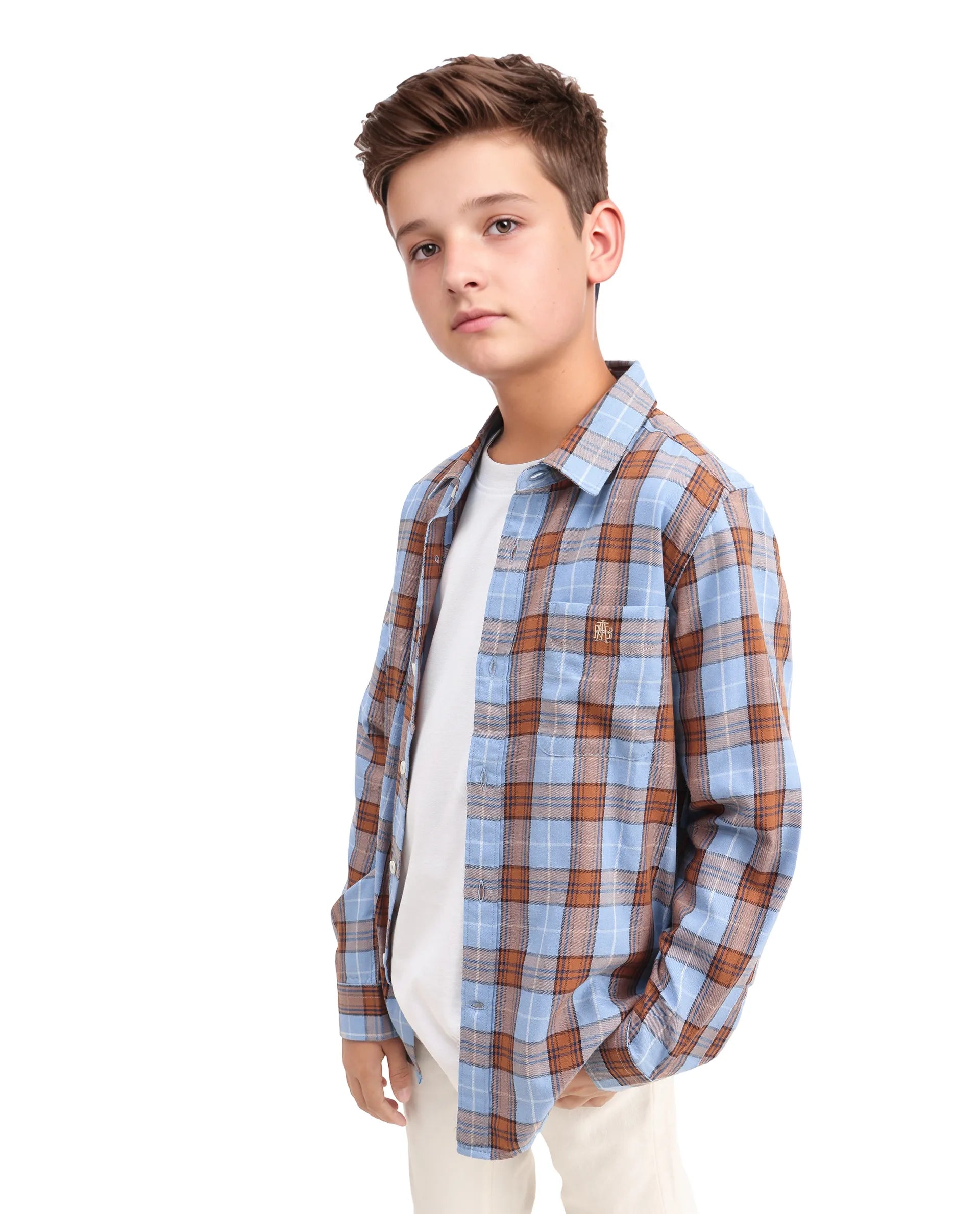 Rare Ones Kids Cruz Light Blue Cotton Checked Button Closure Regular Fit Shirt