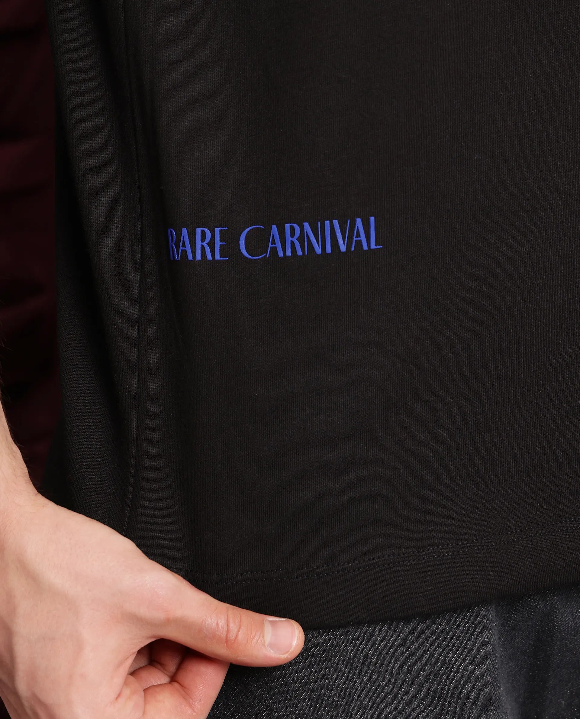 Rare Rabbit Men Cruzo Black Cotton Fabric Short Sleeve Crew Neck Oversized Fit Graphic Back Print T-Shirt