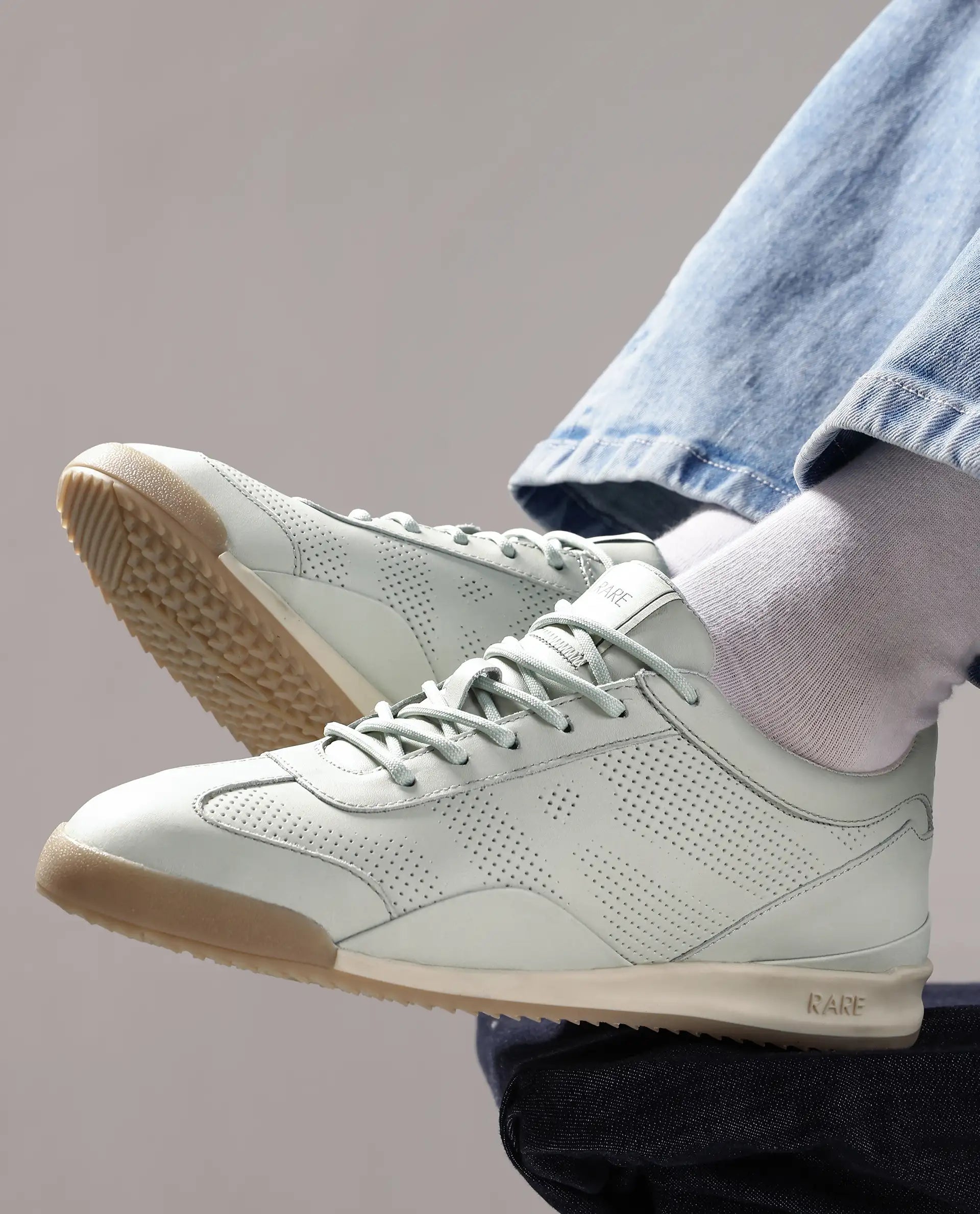 Rare Rabbit Men's Cryon Light Green Leather Sneaker
