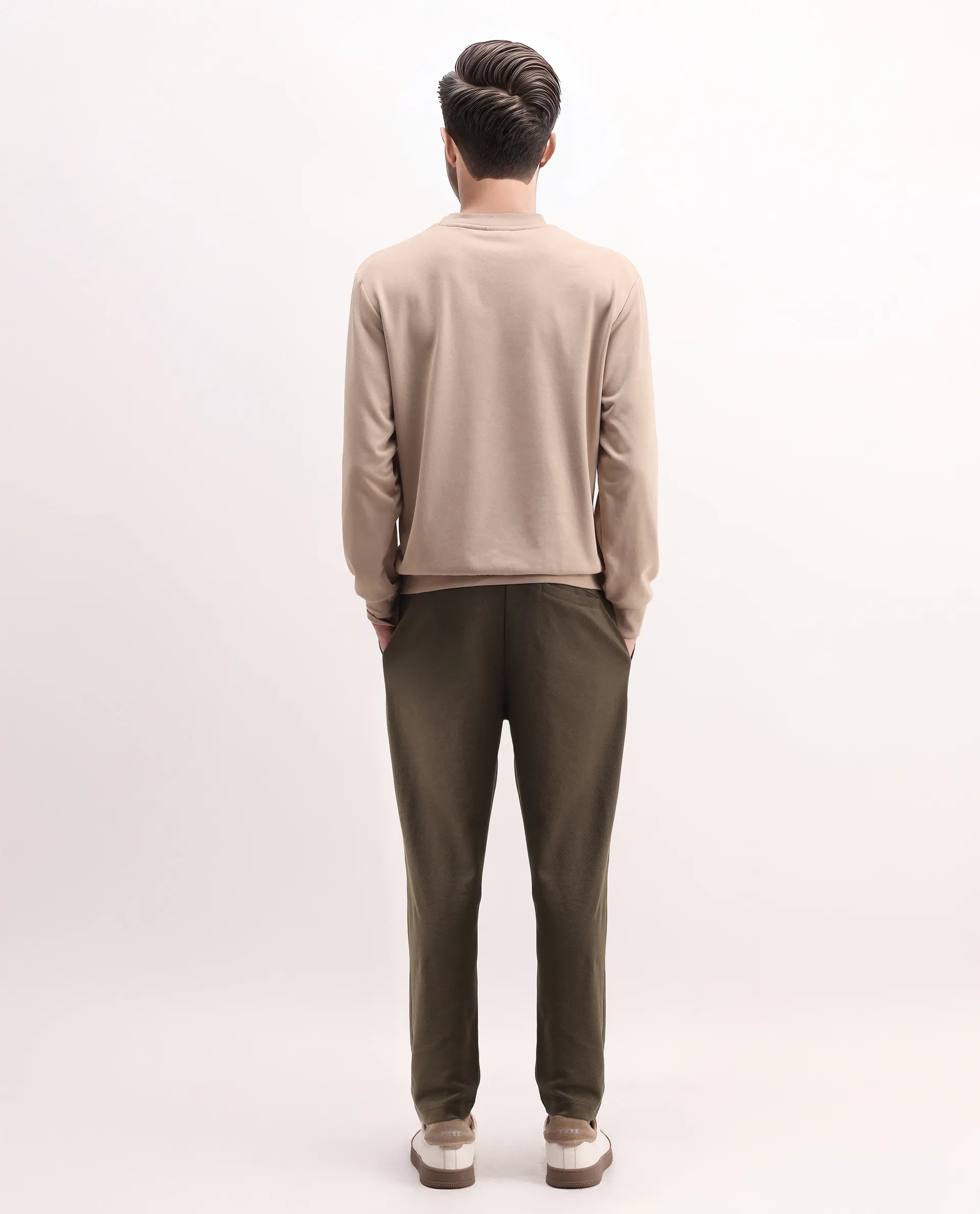 Rare Rabbit Men's Costo-B Dark Beige Polyester Blend Plain Regular Fit Track Pant
