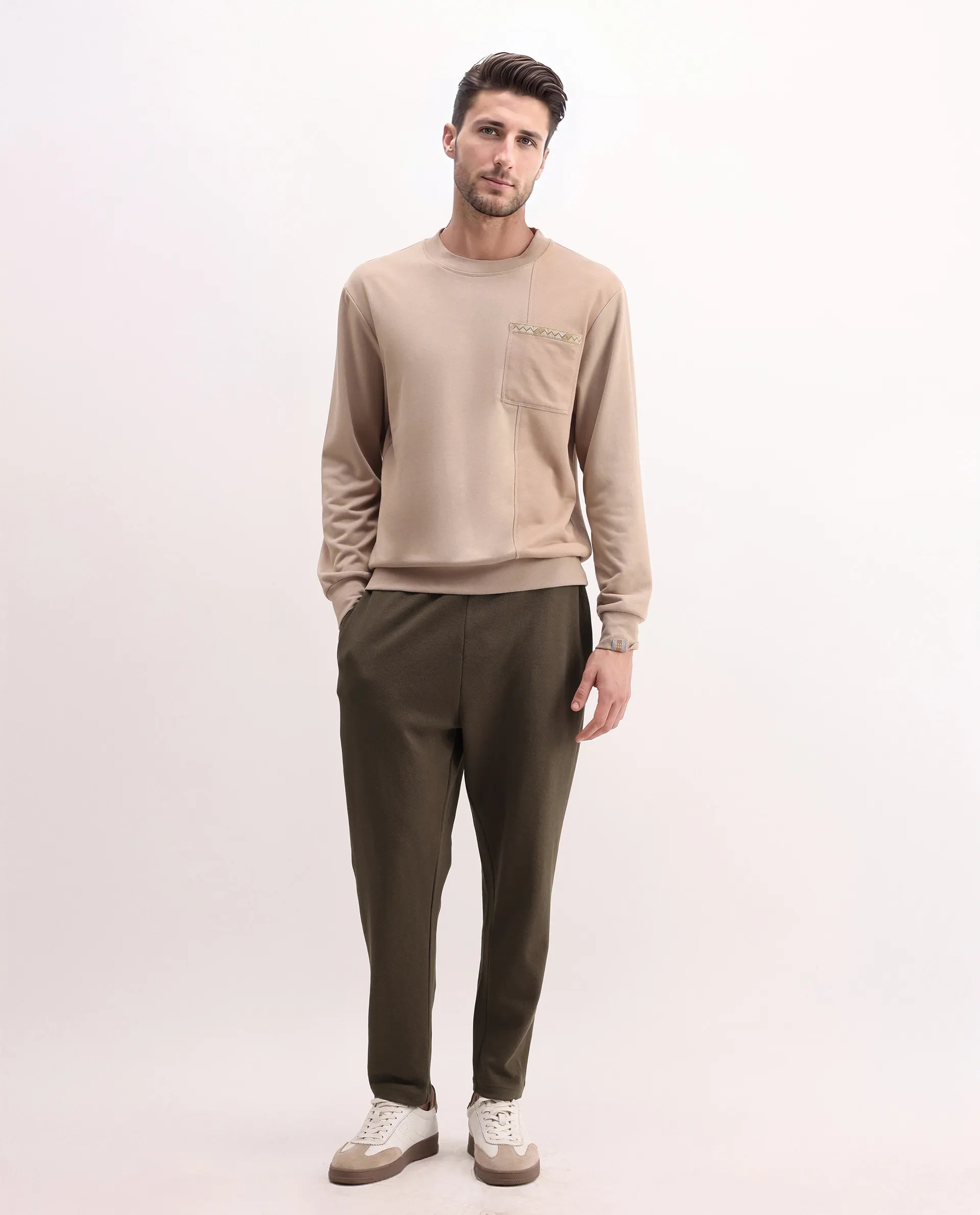 Rare Rabbit Men's Costo-B Dark Beige Polyester Blend Plain Regular Fit Track Pant