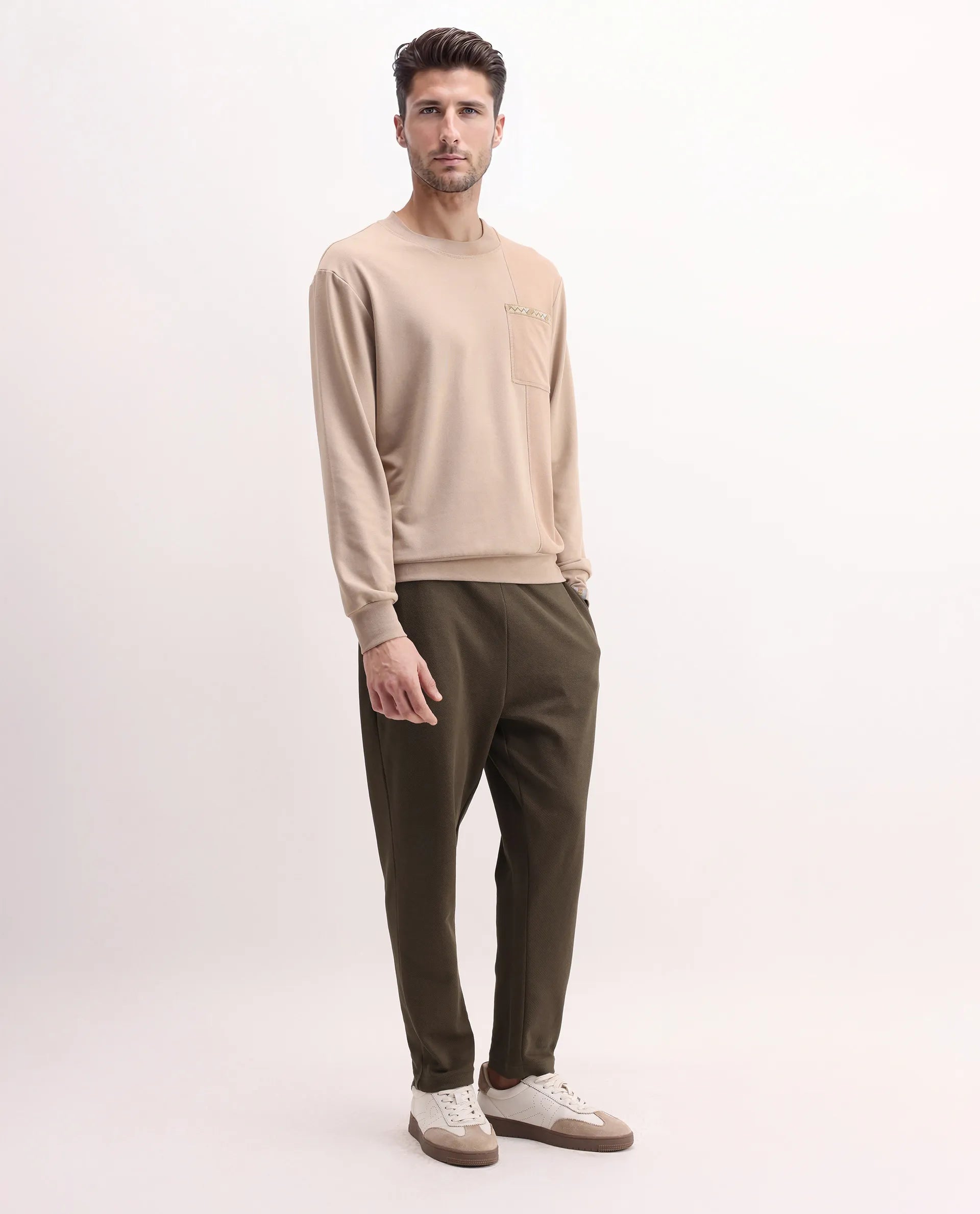 Rare Rabbit Men's Costo-B Dark Beige Polyester Blend Plain Regular Fit Track Pant