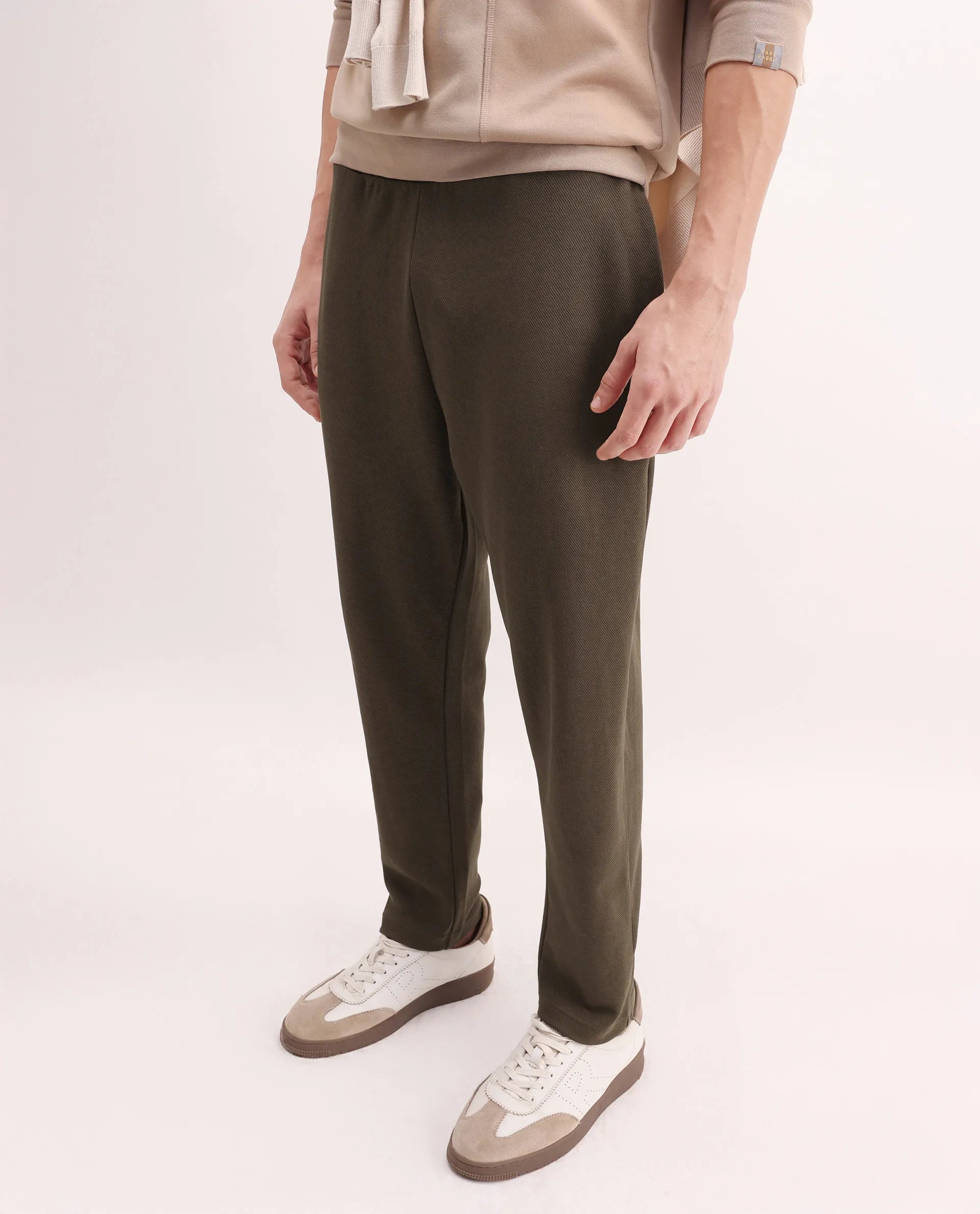Rare Rabbit Men's Costo-B Dark Beige Polyester Blend Plain Regular Fit Track Pant