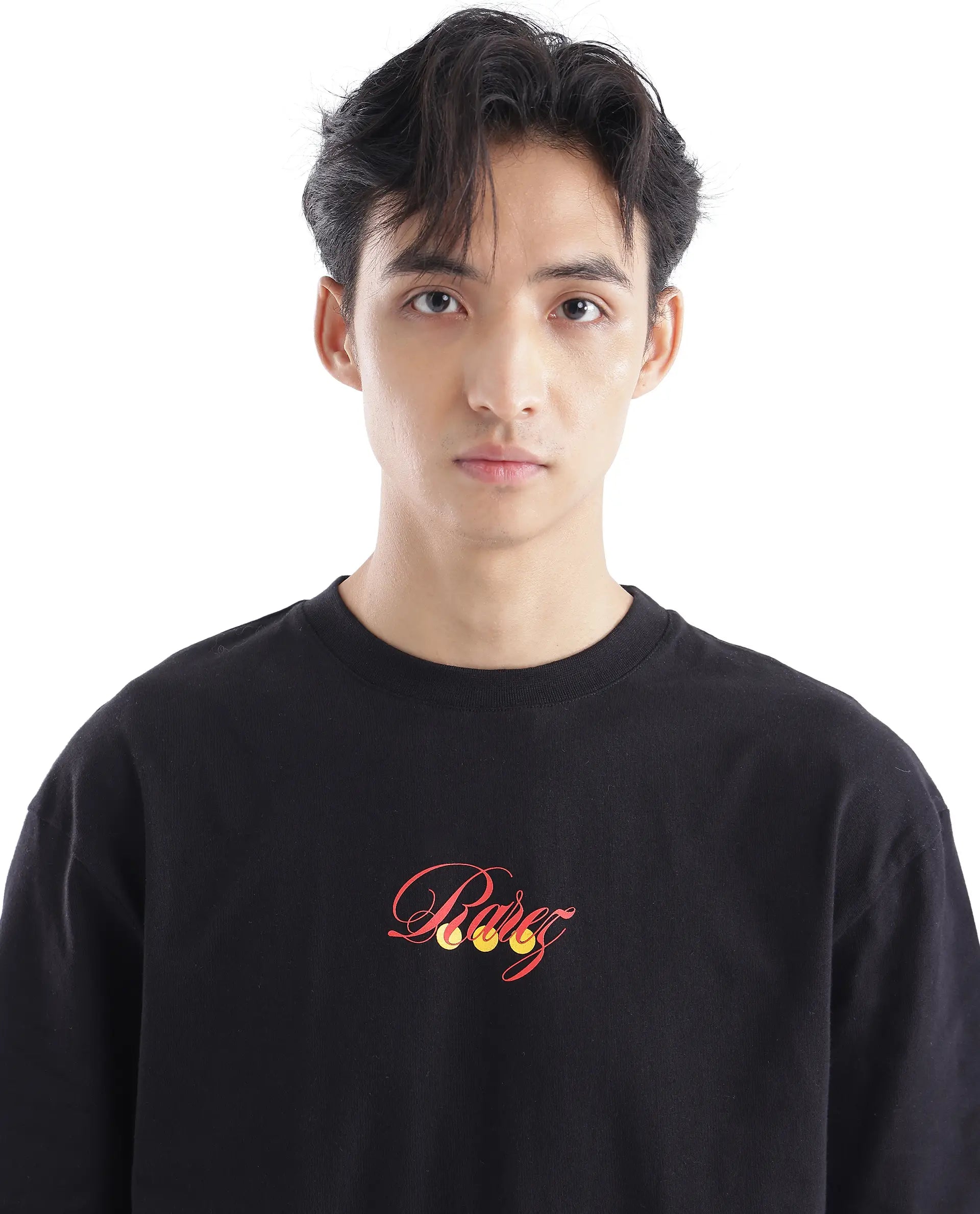 Rare Rabbit Men Cube Black Cotton Fabric Short Sleeve Crew Neck Oversized Fit Graphic Back Print T-Shirt