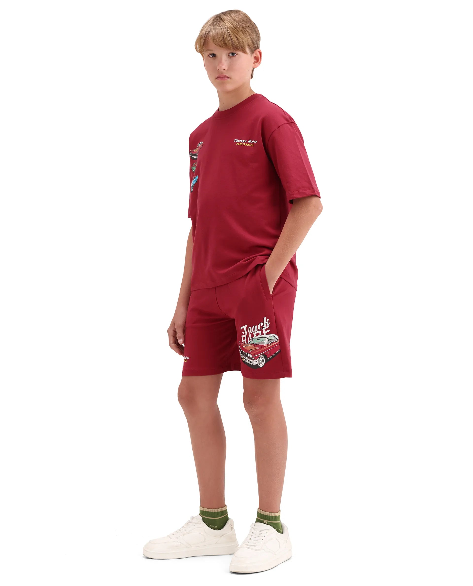 Rare Ones Kids Cubi-B Red Cotton Fabric Drawstring Closure Digital Print Regular Fit Shorts