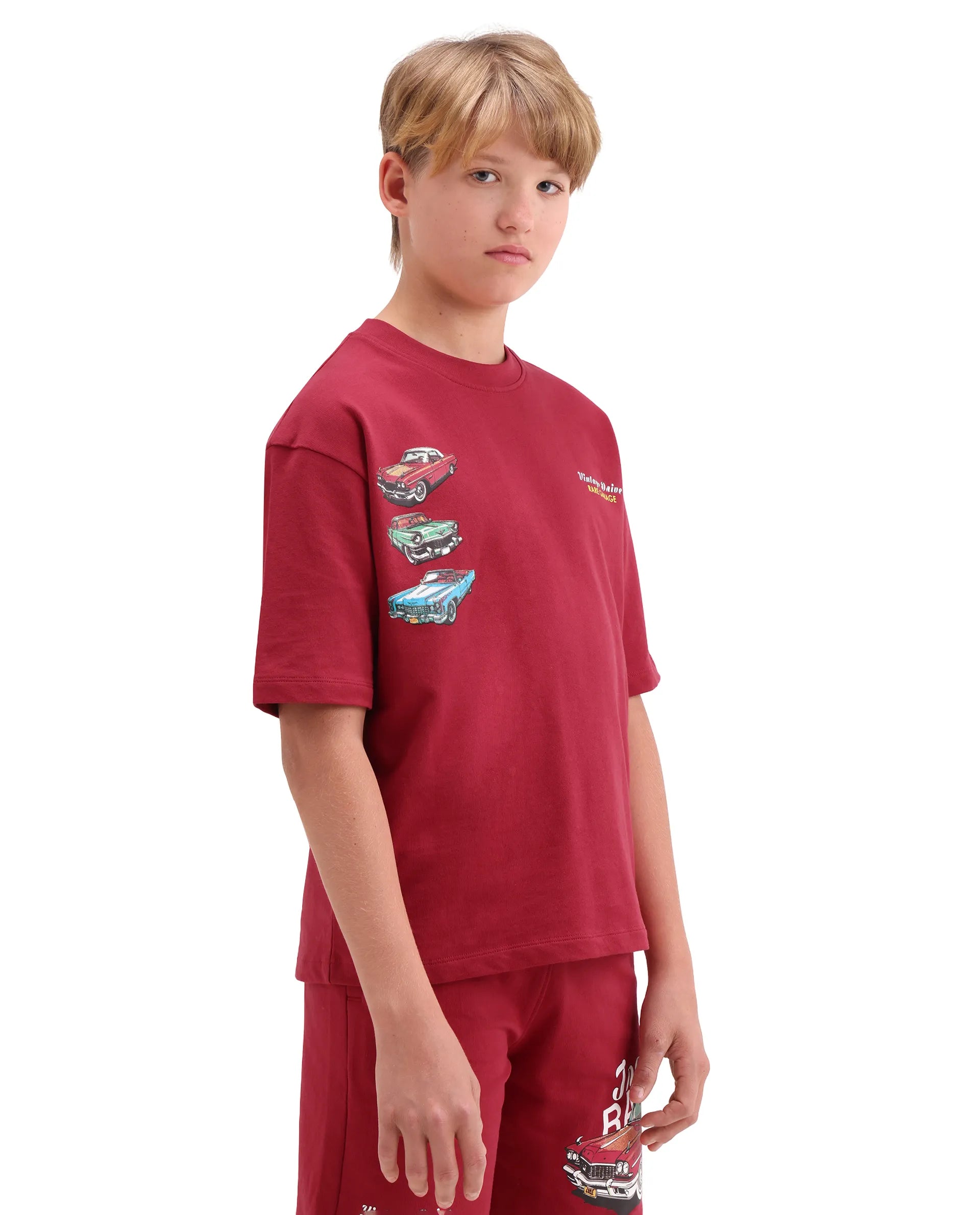 Rare Ones Kids Cubi Red Cotton Pull-On Closure Digital Print Oversized Fit T-Shirt