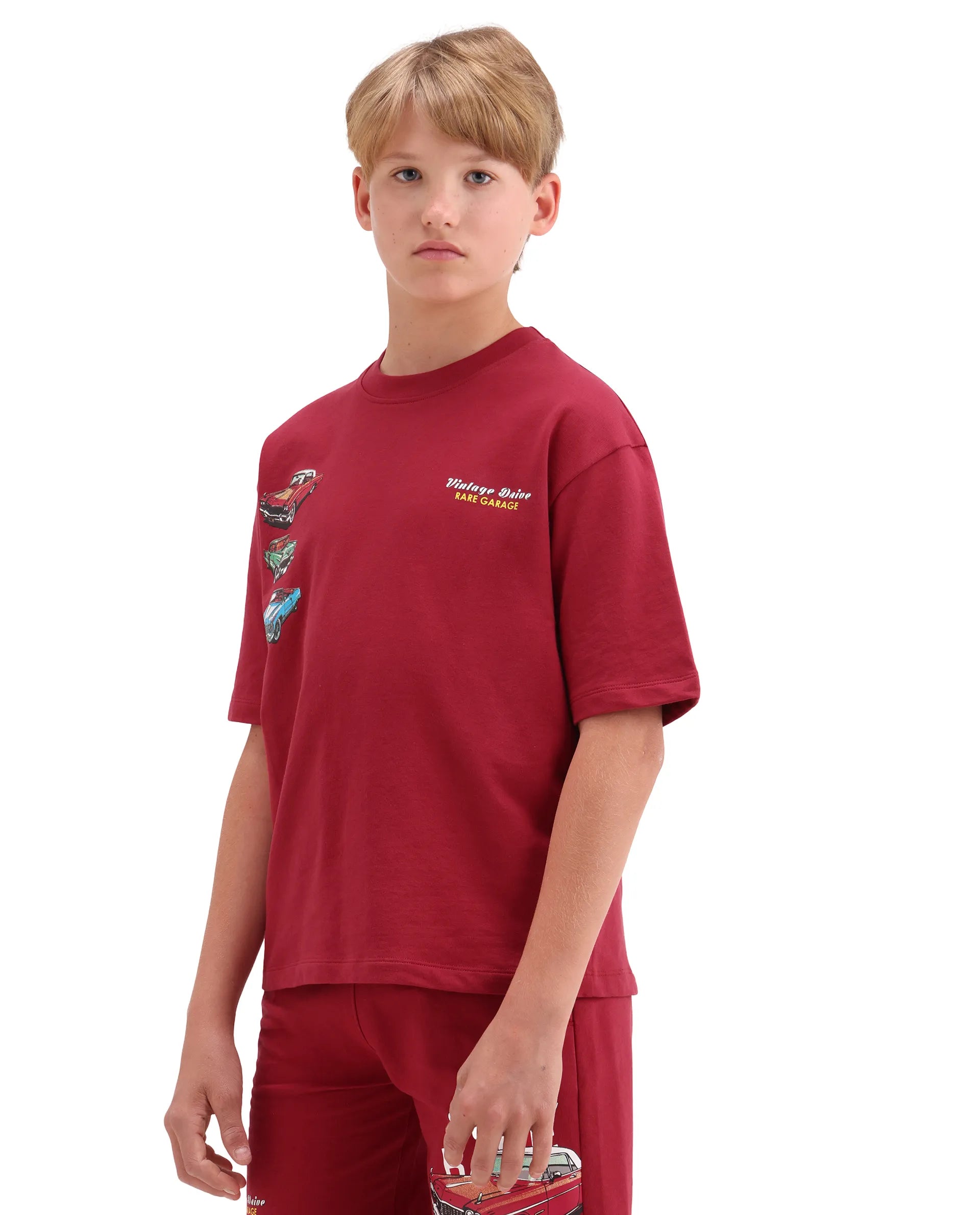 Rare Ones Kids Cubi Red Cotton Pull-On Closure Digital Print Oversized Fit T-Shirt