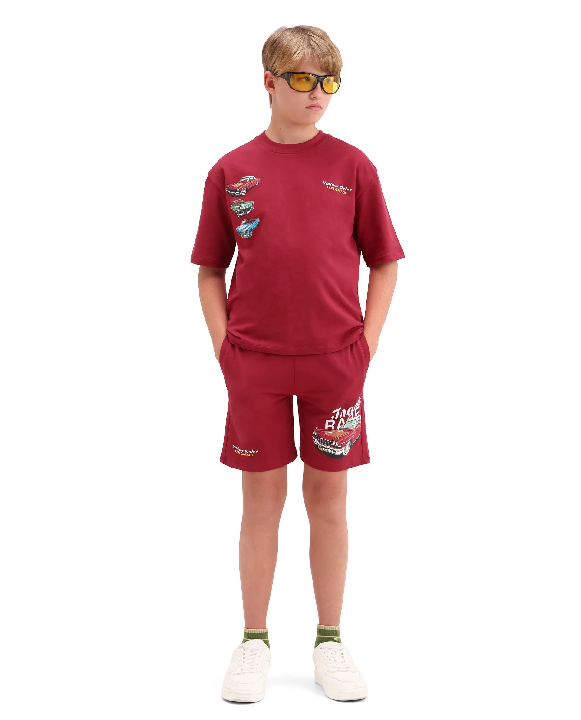 Rare Ones Kids Cubi Red Cotton Pull-On Closure Digital Print Oversized Fit T-Shirt