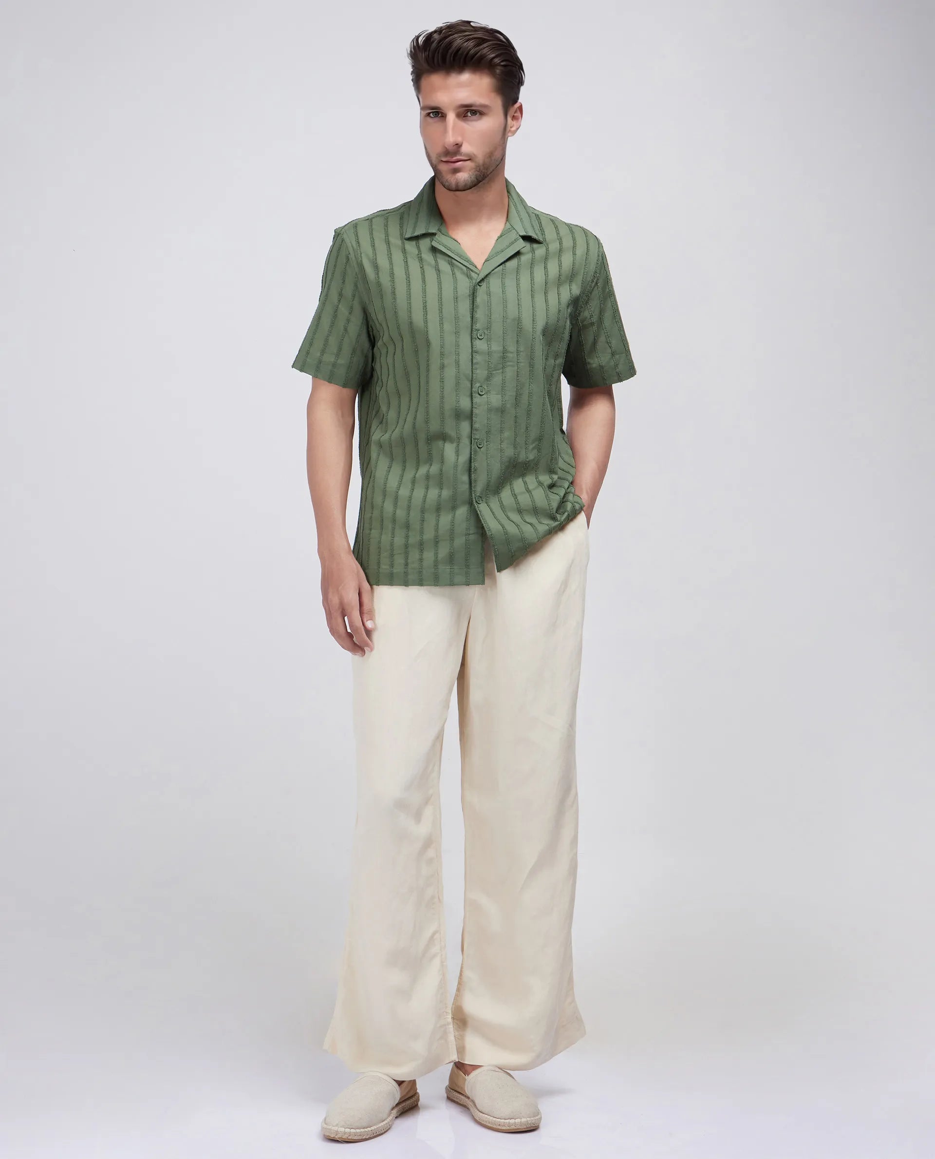 Rare Rabbit Men's Cuen Dark Green Cotton Fabric Short Sleeve Collared Neck Button Closure Printed Shirt