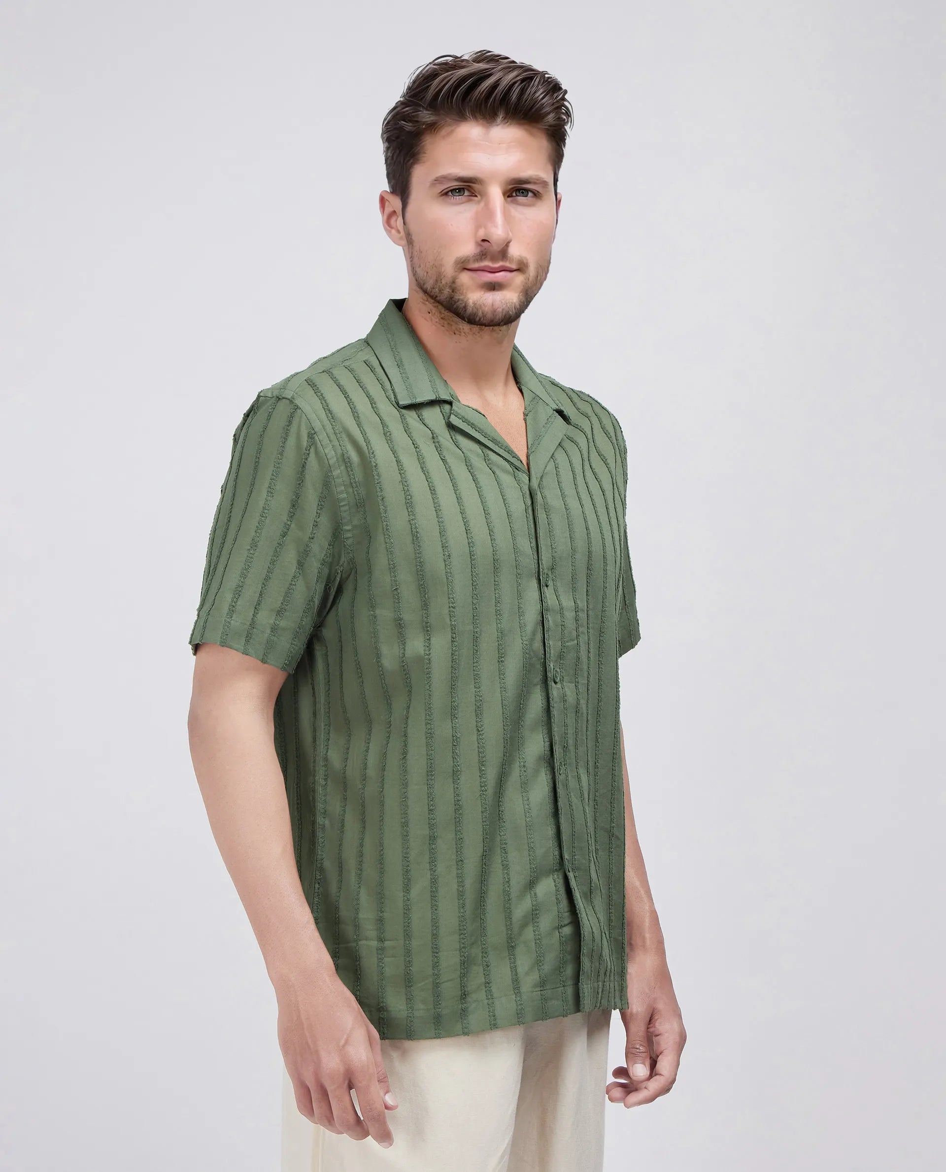 Rare Rabbit Men's Cuen Dark Green Cotton Fabric Short Sleeve Collared Neck Button Closure Printed Shirt