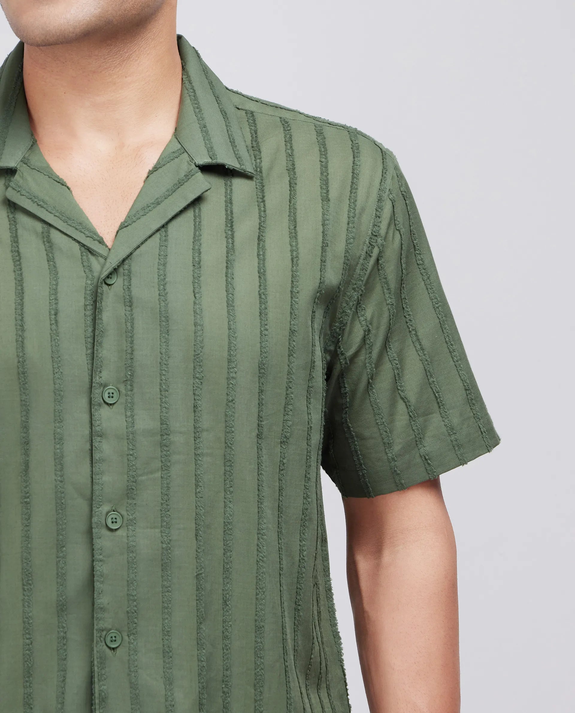 Rare Rabbit Men's Cuen Dark Green Cotton Fabric Short Sleeve Collared Neck Button Closure Printed Shirt