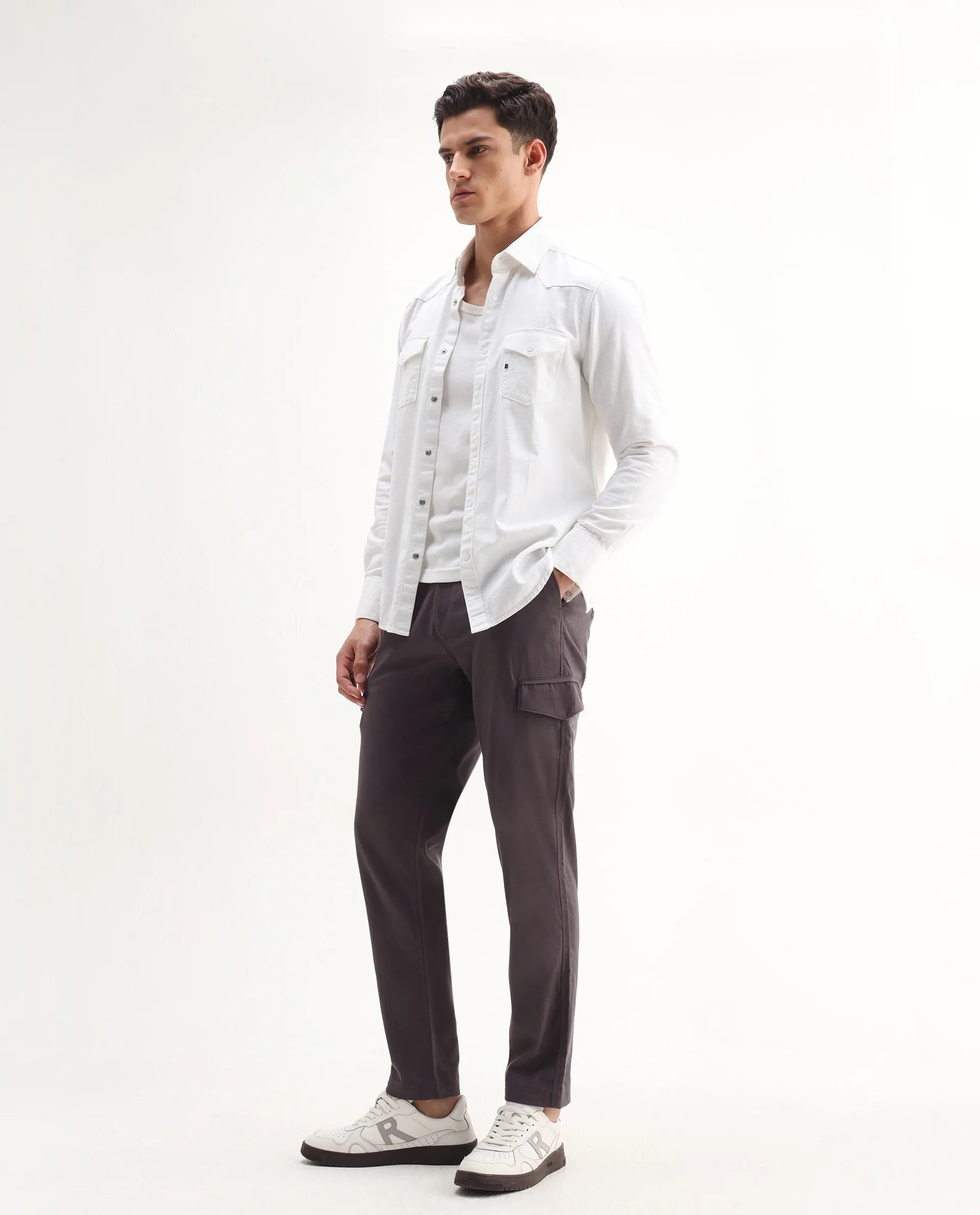 Rare Rabbit Men's Curex-1 Dusky Purple Cotton Blend Plain Regular Fit Trouser