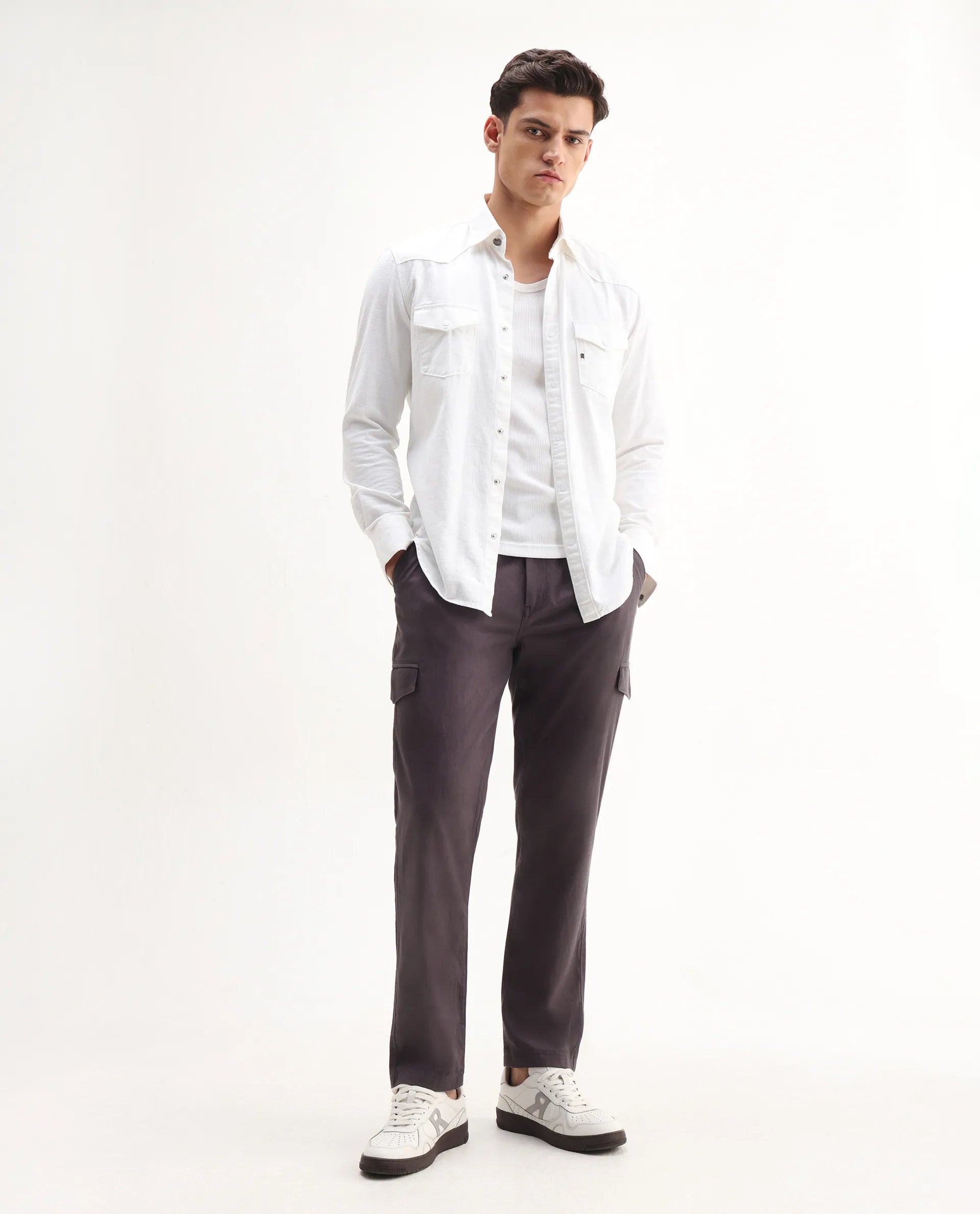 Rare Rabbit Men's Curex-1 Dusky Purple Cotton Blend Plain Regular Fit Trouser