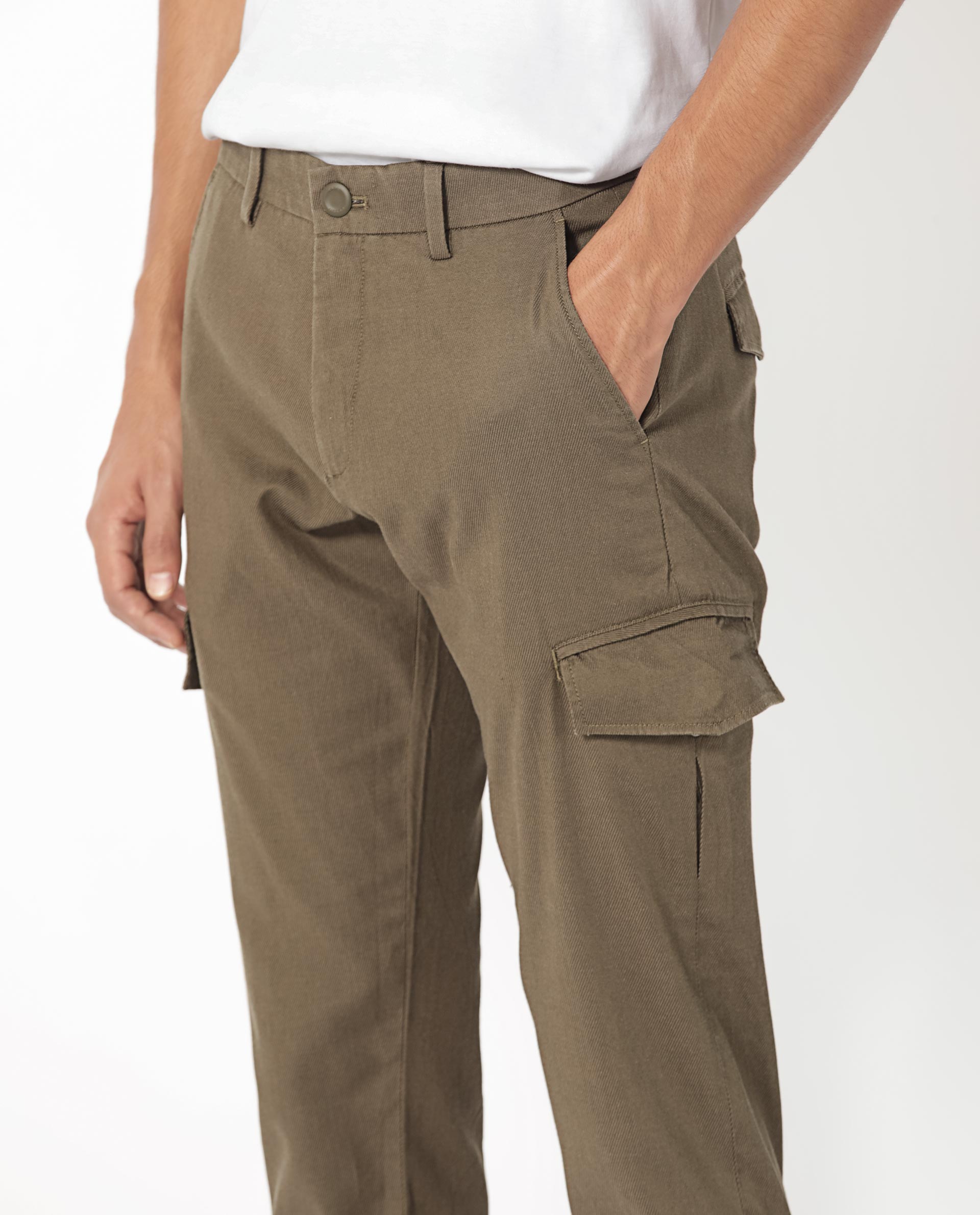Rare Rabbit Men's Curo Olive Solid Mid-Rise Regular Fit Cargo Style Trouser