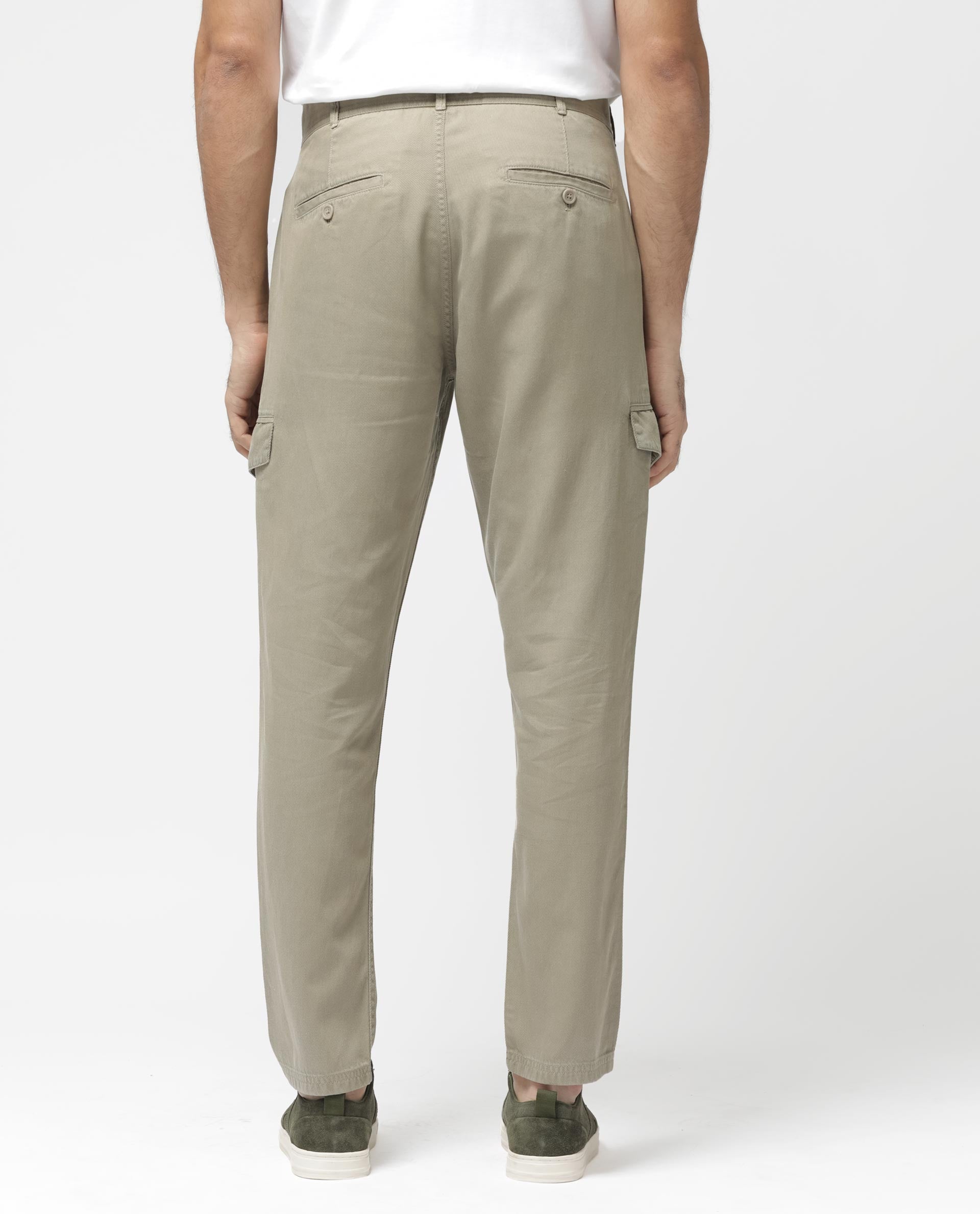 Rare Rabbit Men's Curon Pastel Green Mid Rise Regular Fit Cotton Cargo Style Solid Trousers