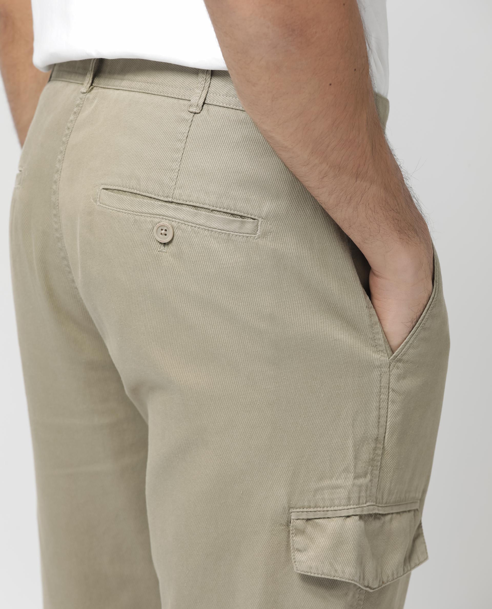 Rare Rabbit Men's Curon Pastel Green Mid Rise Regular Fit Cotton Cargo Style Solid Trousers