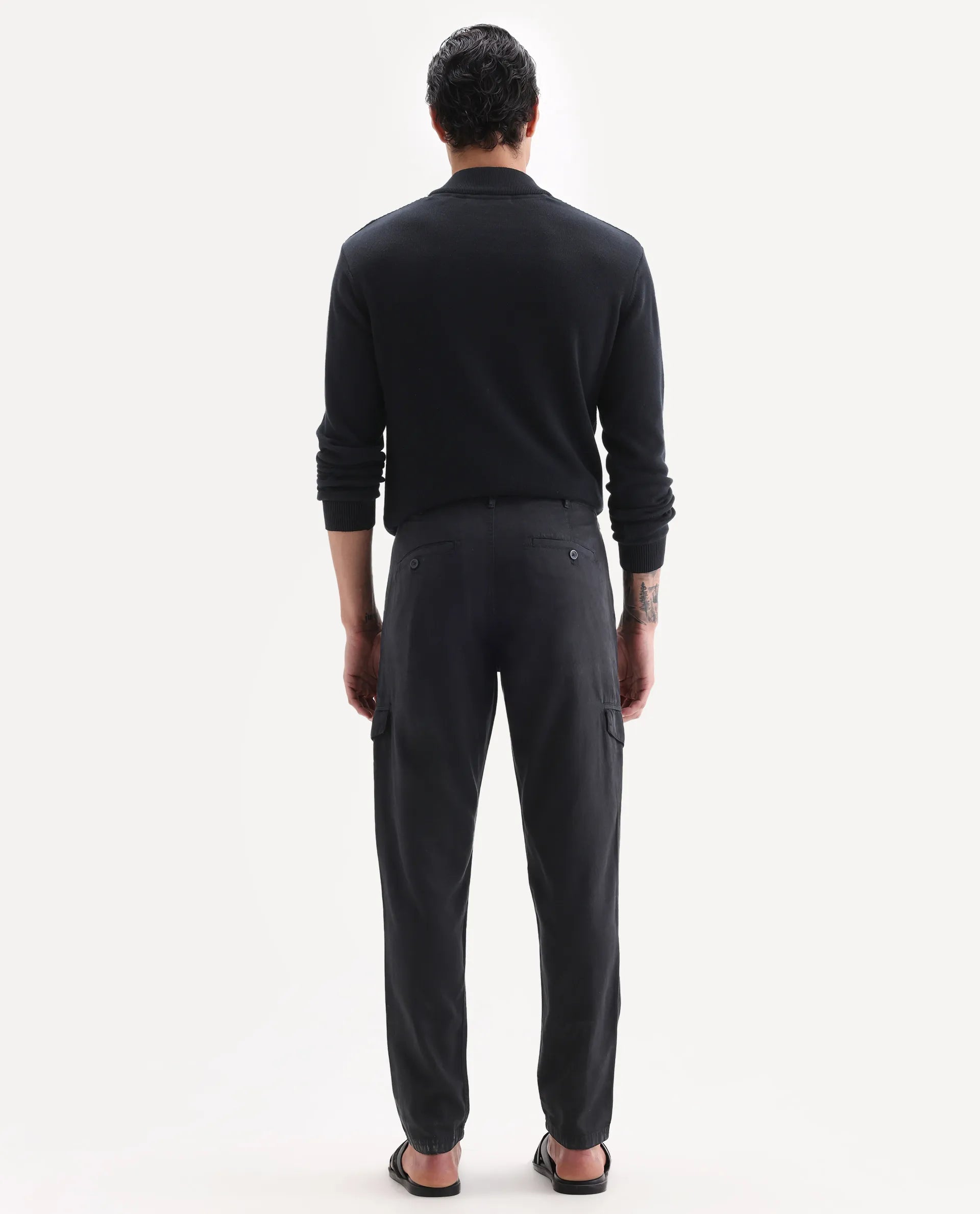 Rare Rabbit Men's Curon Black Cotton Plain Regular Fit Trouser