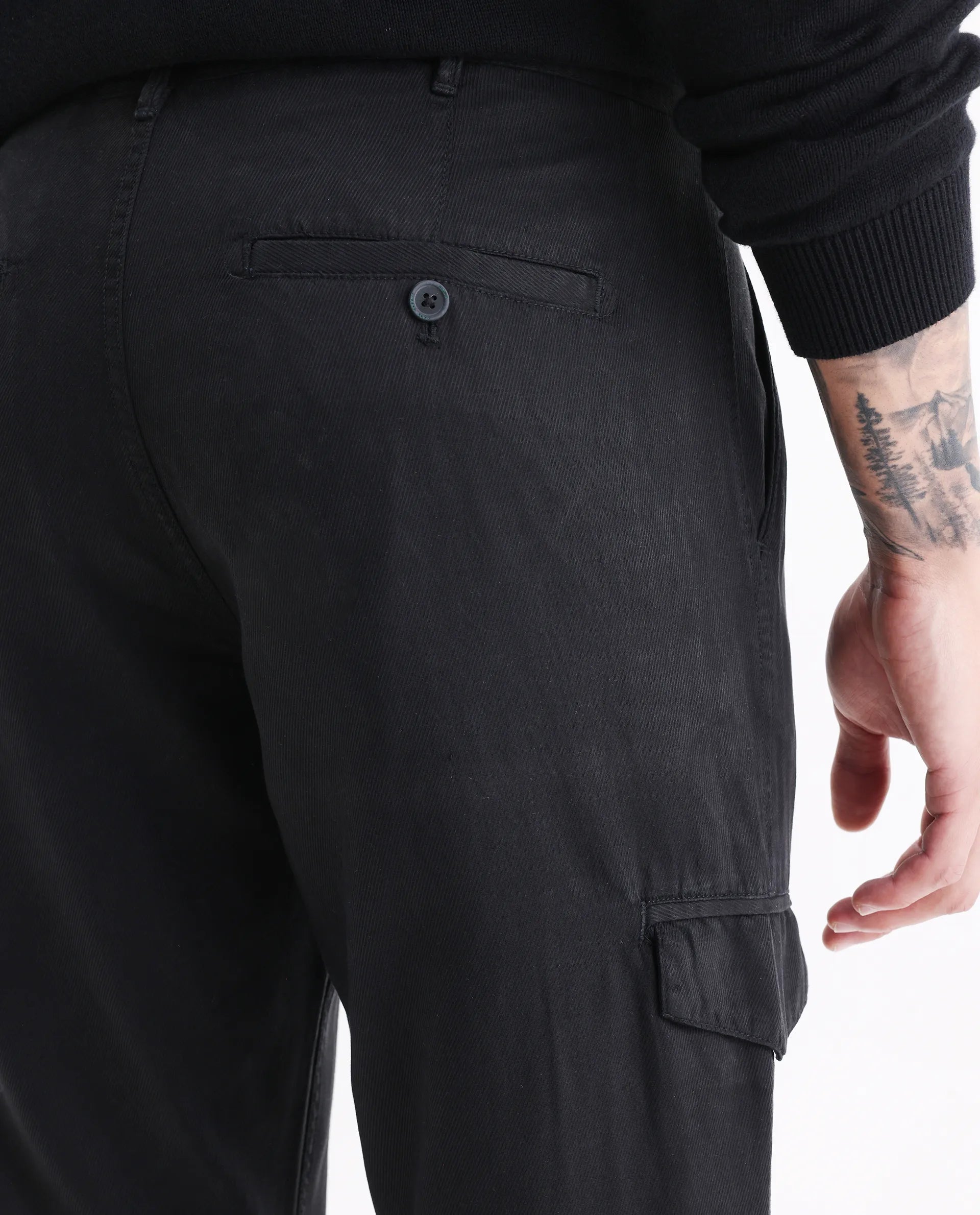 Rare Rabbit Men's Curon Black Cotton Plain Regular Fit Trouser