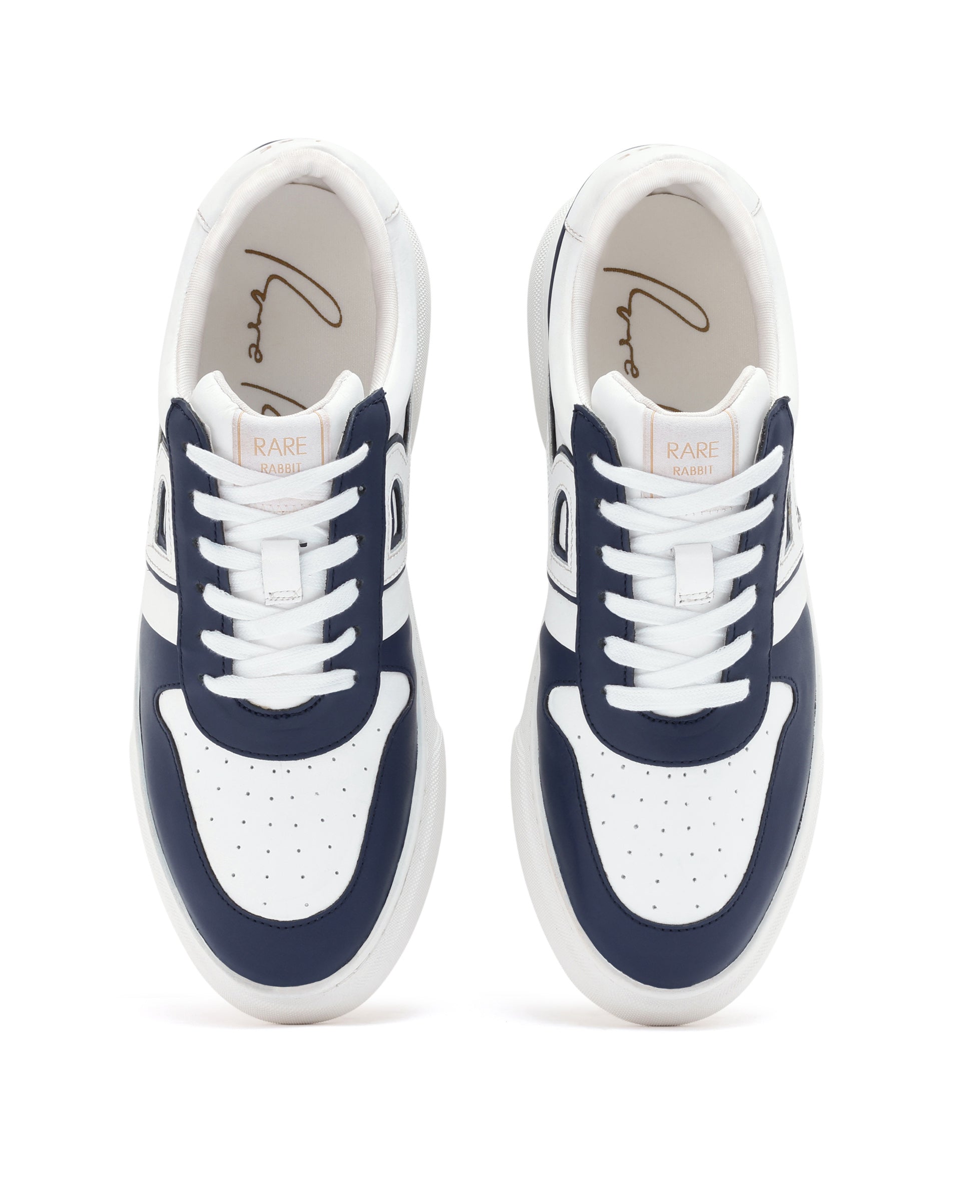 Rare Rabbit Mens Cygnus Pro Navy Genuine Leather Dual Tone Low-Top Lace-Up Sneaker Shoe