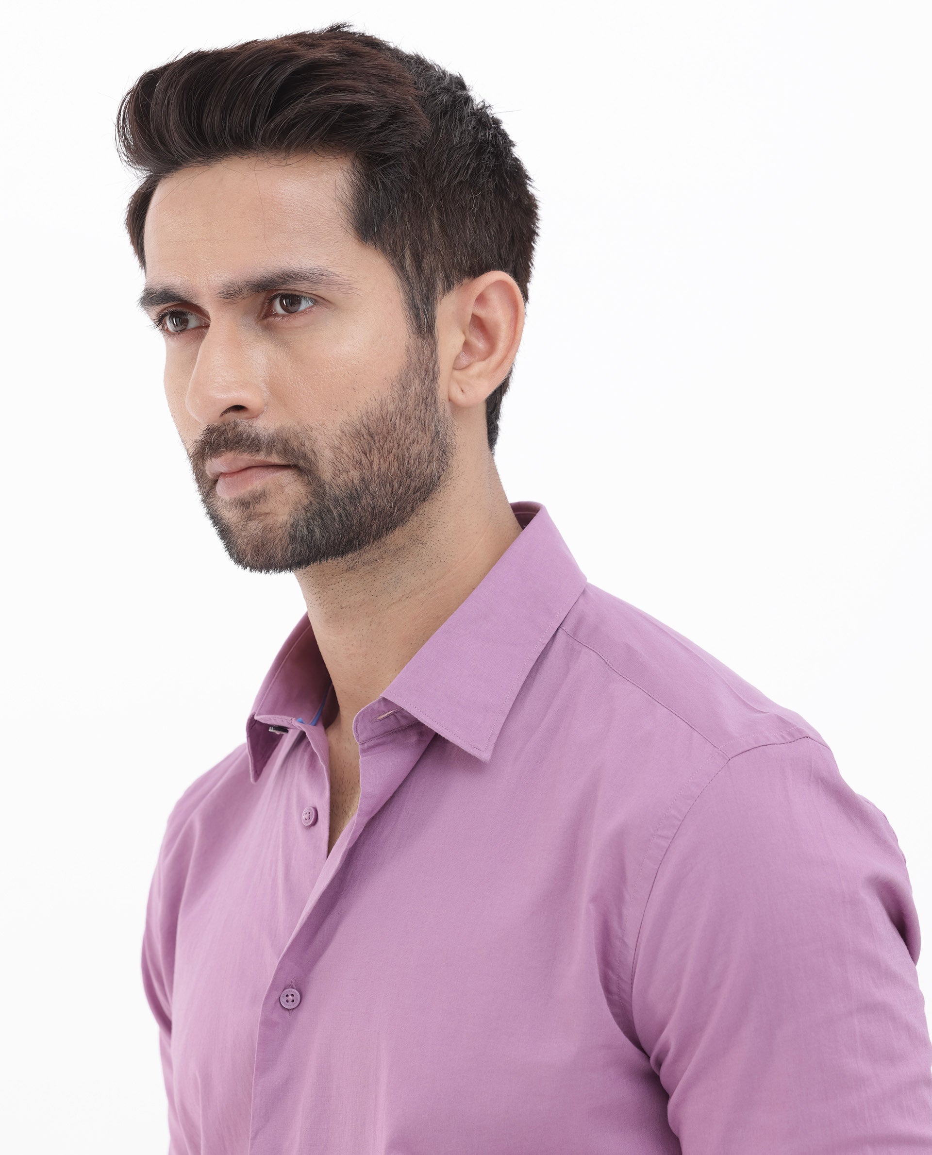 Rare Rabbit Men's Cambo Dusky Purple Cambric Fabric Full Sleeves Solid Shirt