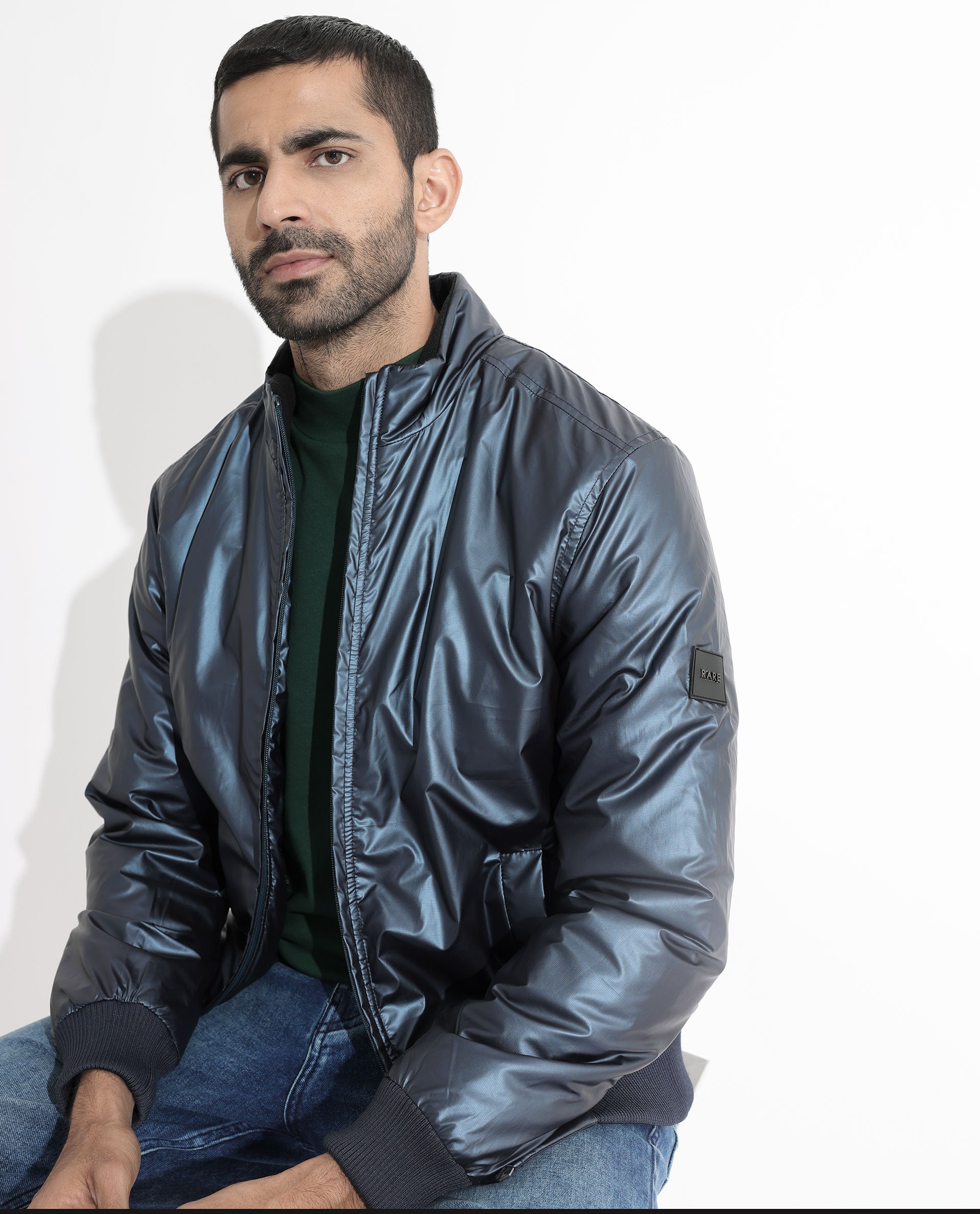 Rare Rabbit Mens Carpo Dark Petrol Jacket Polyester Fabric High Neck Woven Full Sleeves Button And Zip Closure Comfortable Fit