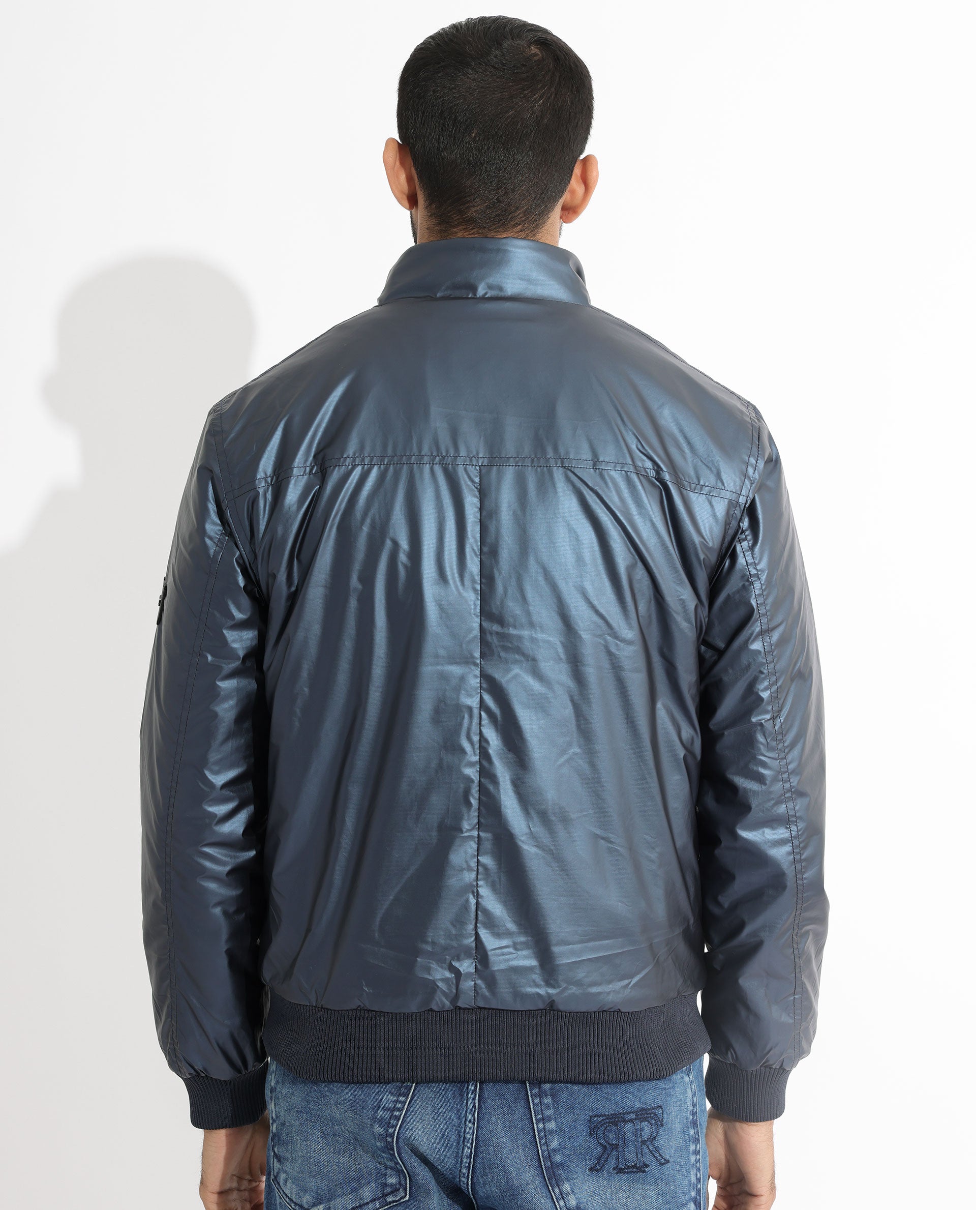 Rare Rabbit Mens Carpo Dark Petrol Jacket Polyester Fabric High Neck Woven Full Sleeves Button And Zip Closure Comfortable Fit