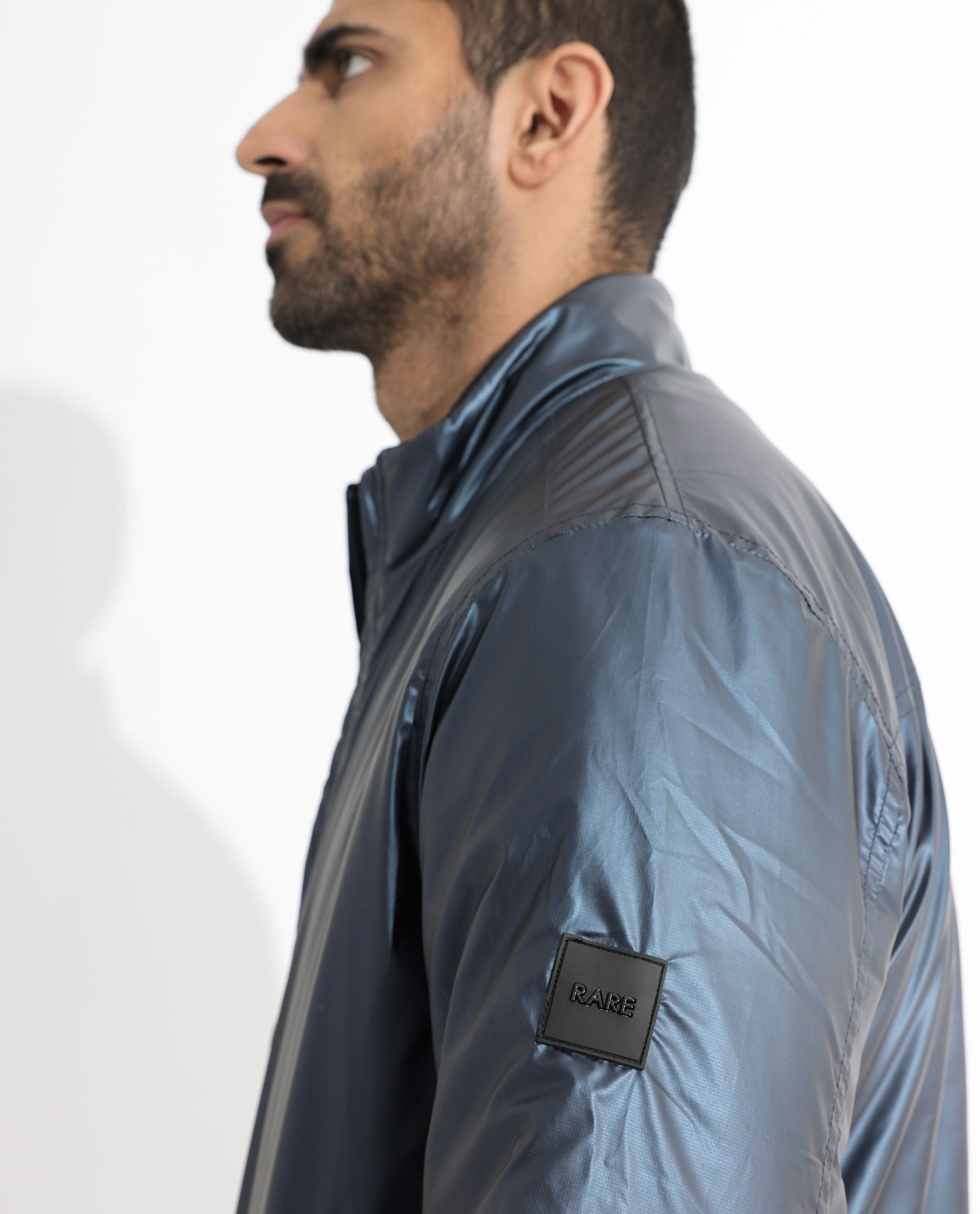 Rare Rabbit Mens Carpo Dark Petrol Jacket Polyester Fabric High Neck Woven Full Sleeves Button And Zip Closure Comfortable Fit