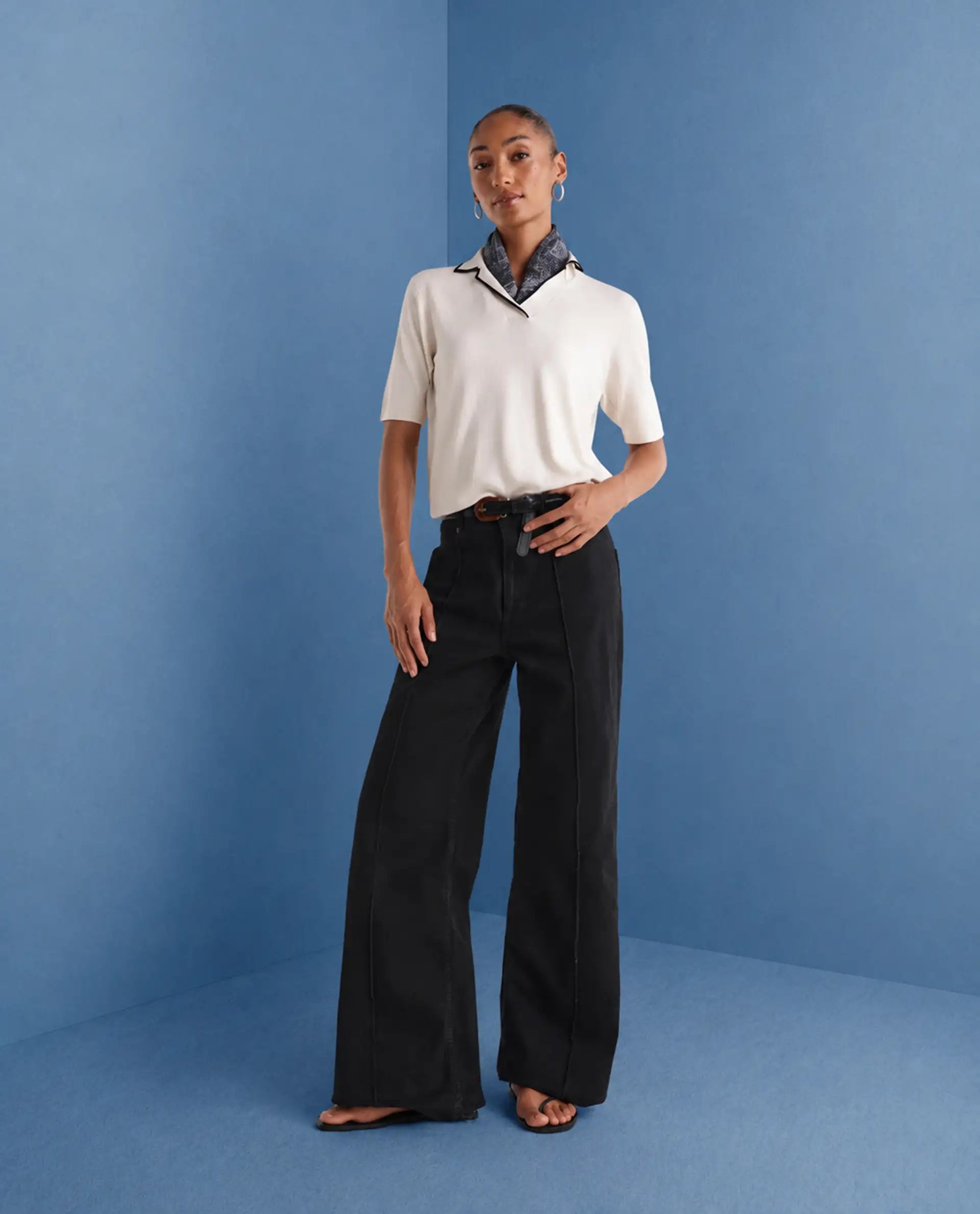 Rareism Women's Exia Black Cotton Blend Wide Leg Plain Jeans