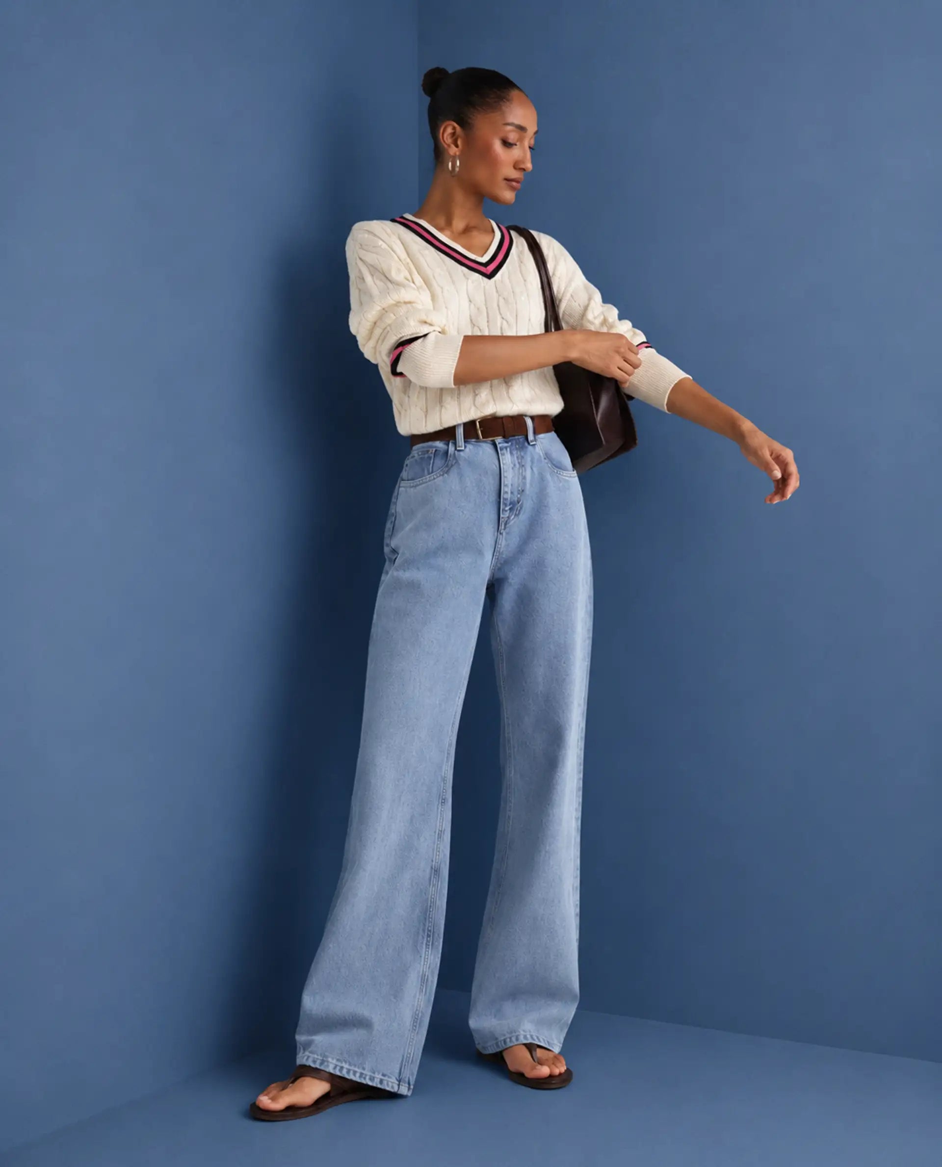 Rareism Women's Stasia Light Blue Cotton Blend Straight Fit Plain Jeans