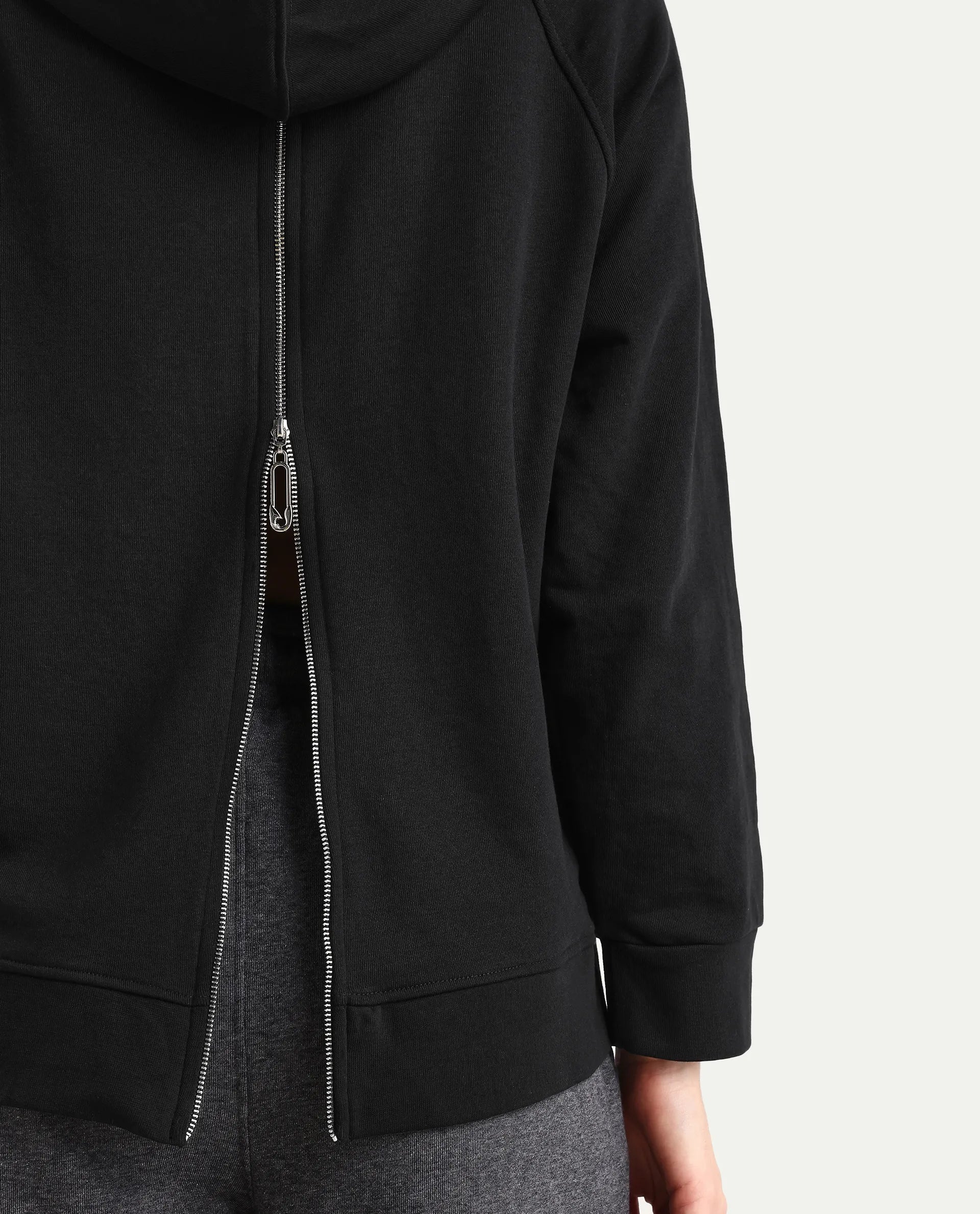 Rareism Women's Dae Black Cotton Blend Hooded Plain Relaxed Fit Sweatshirt