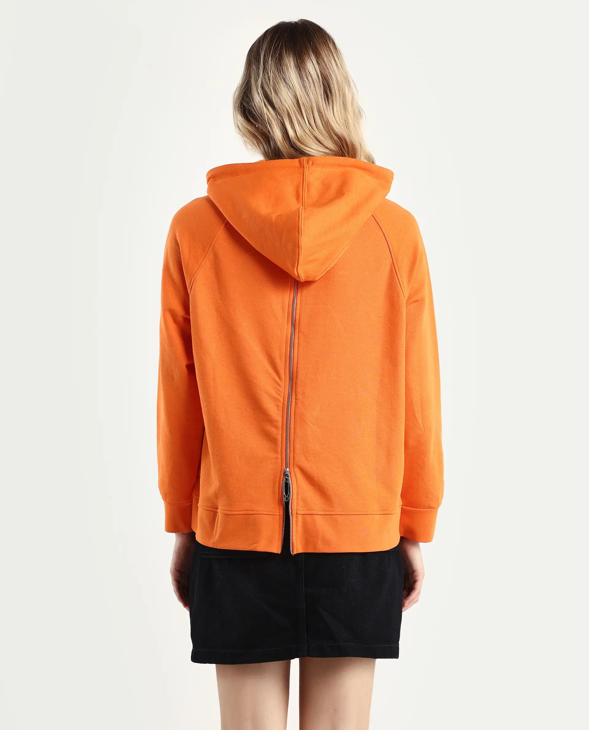Rareism Women's Dae Orange Cotton Blend Hooded Plain Relaxed Fit Sweatshirt