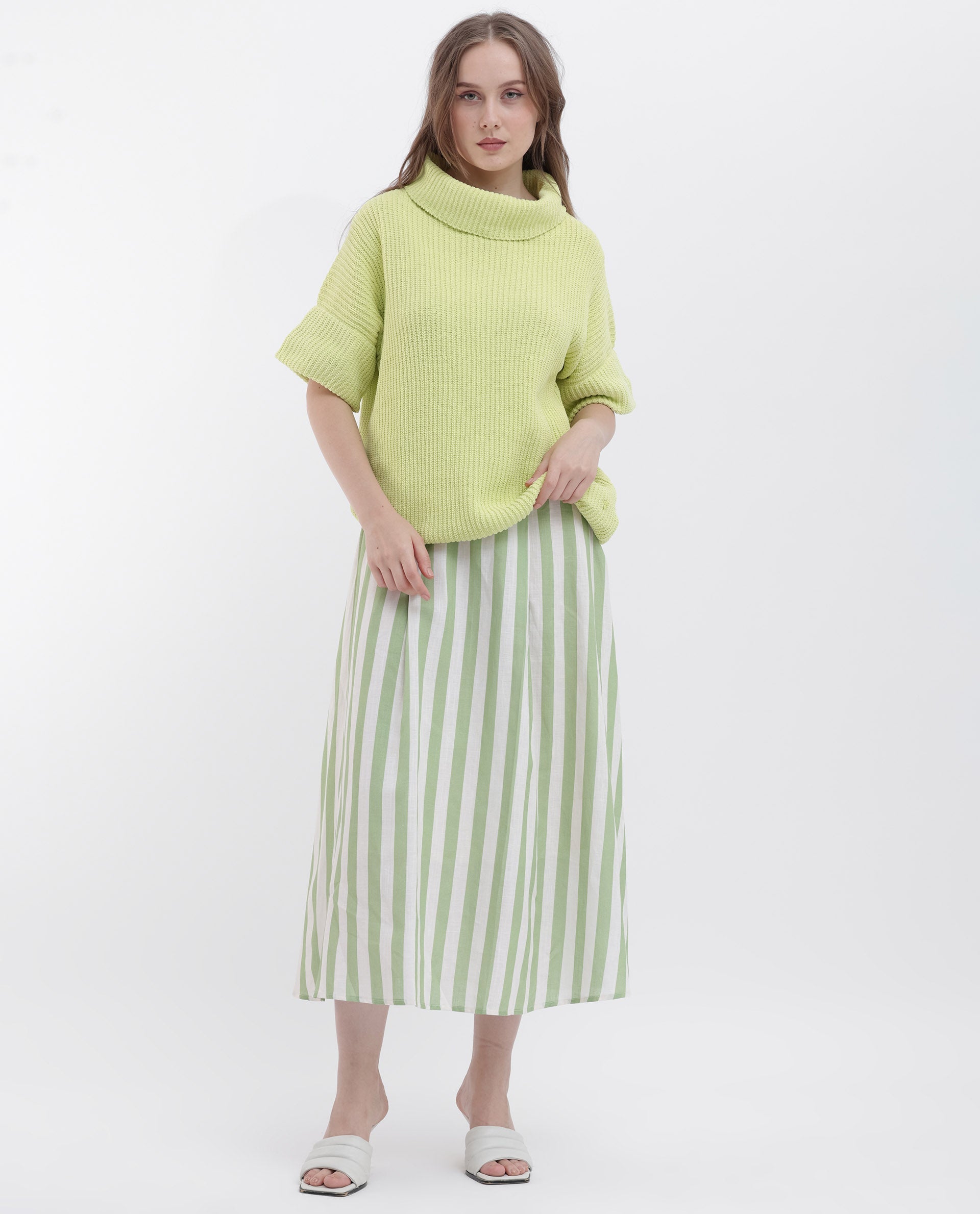 Rareism Women Daffy 1 Flouroscent Yellow Sweater Cowl Neck