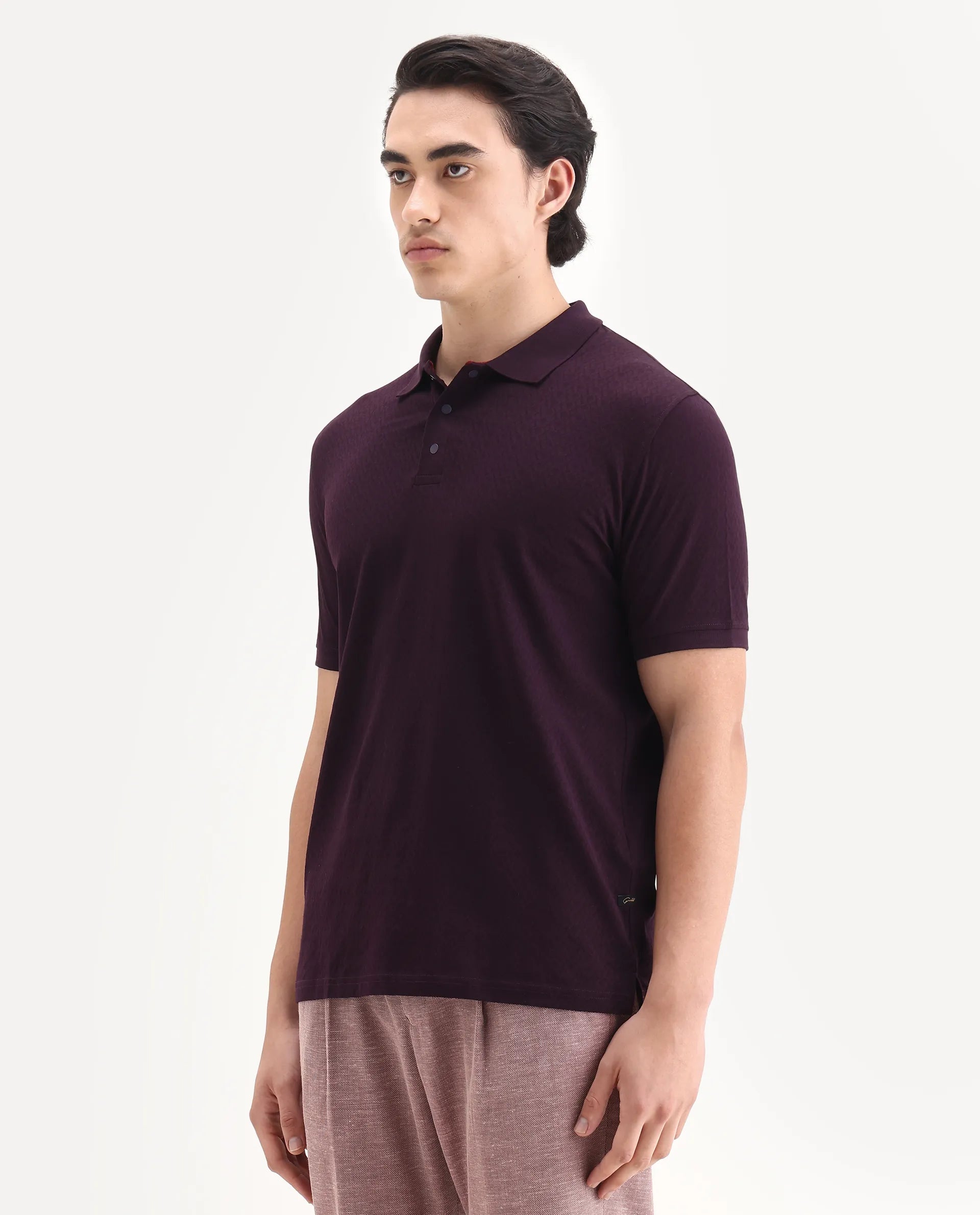 Rare Rabbit Men's Guild Statement Dafo Purple Cotton Jacquard Regular Fit Half Sleeve Polo