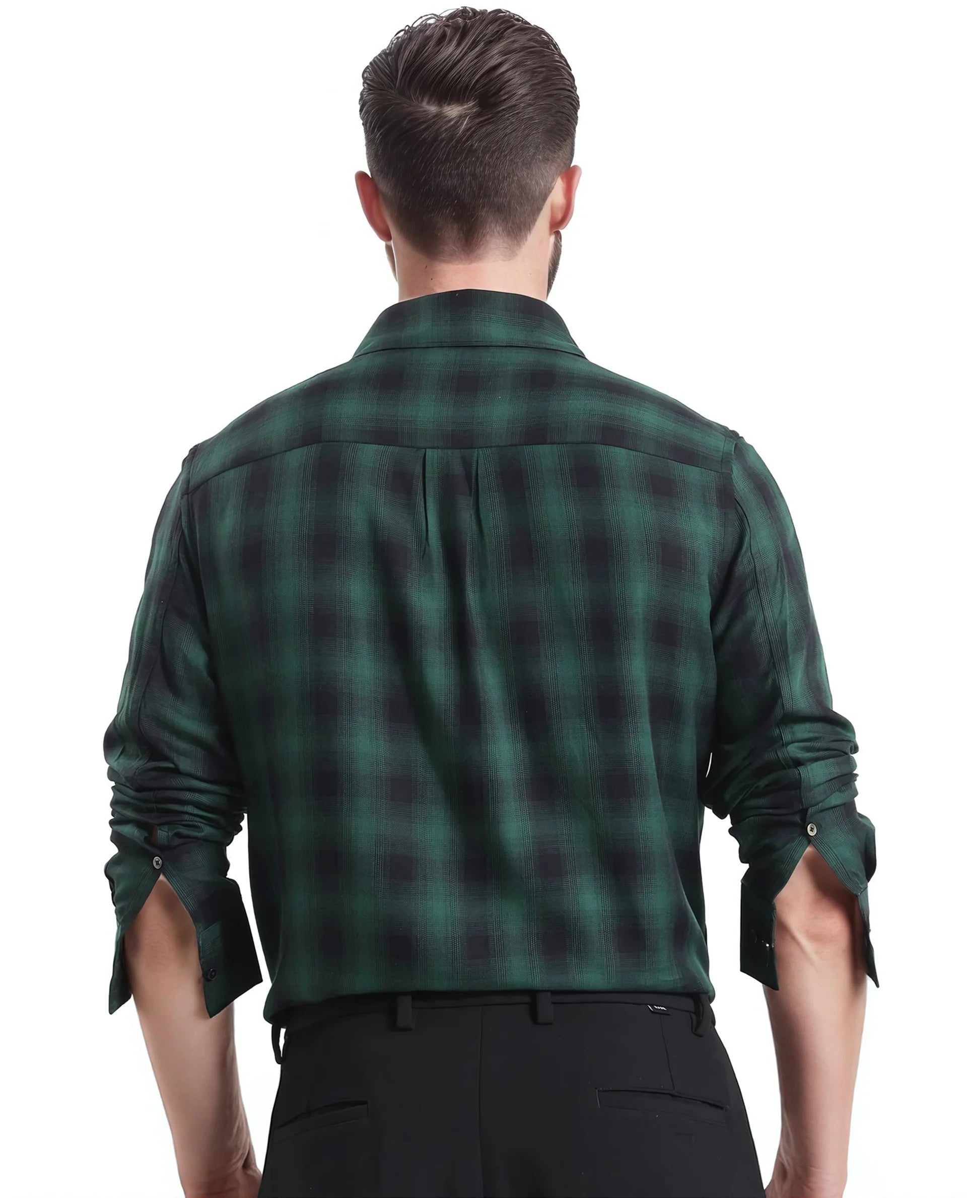 Rare Rabbit Men's Dahme Green Cotton Fabric Full Sleeve Collared Neck Button Closure Checked Shirt