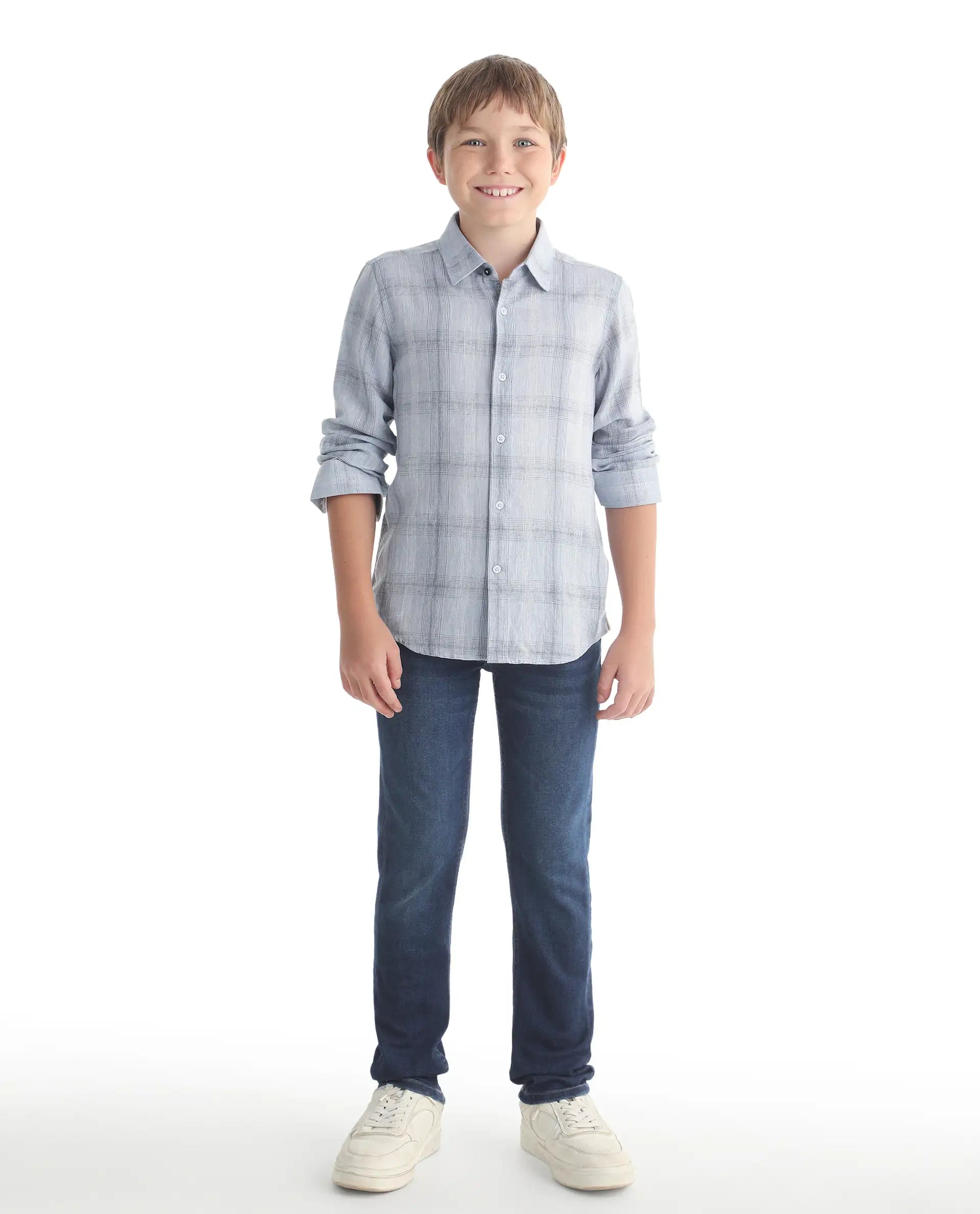 Rare Ones Kids Daito-1 Dark Blue Cotton Blend Shank Button Closure Slim Fit Jeans