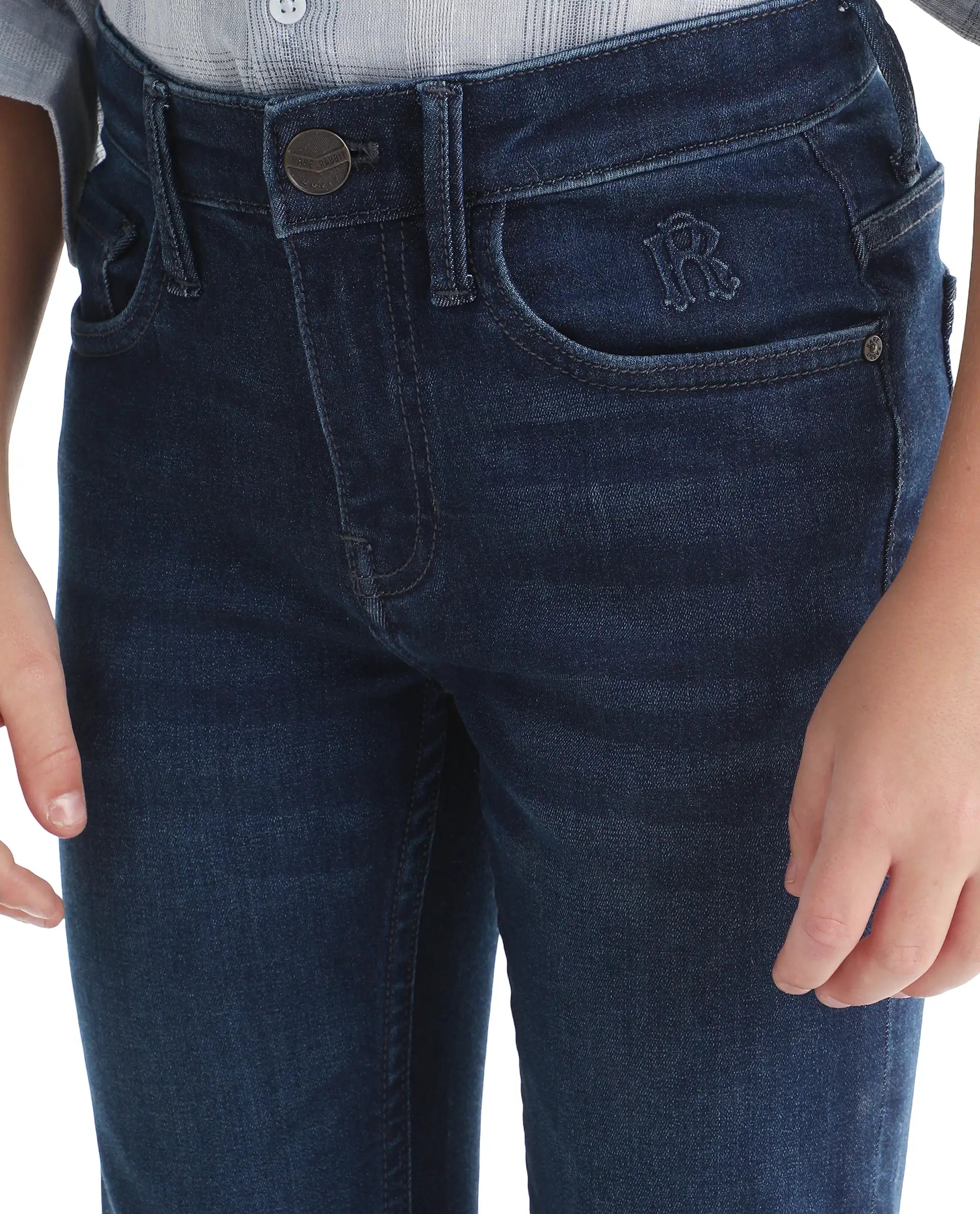 Rare Ones Kids Daito-1 Dark Blue Cotton Blend Shank Button Closure Slim Fit Jeans